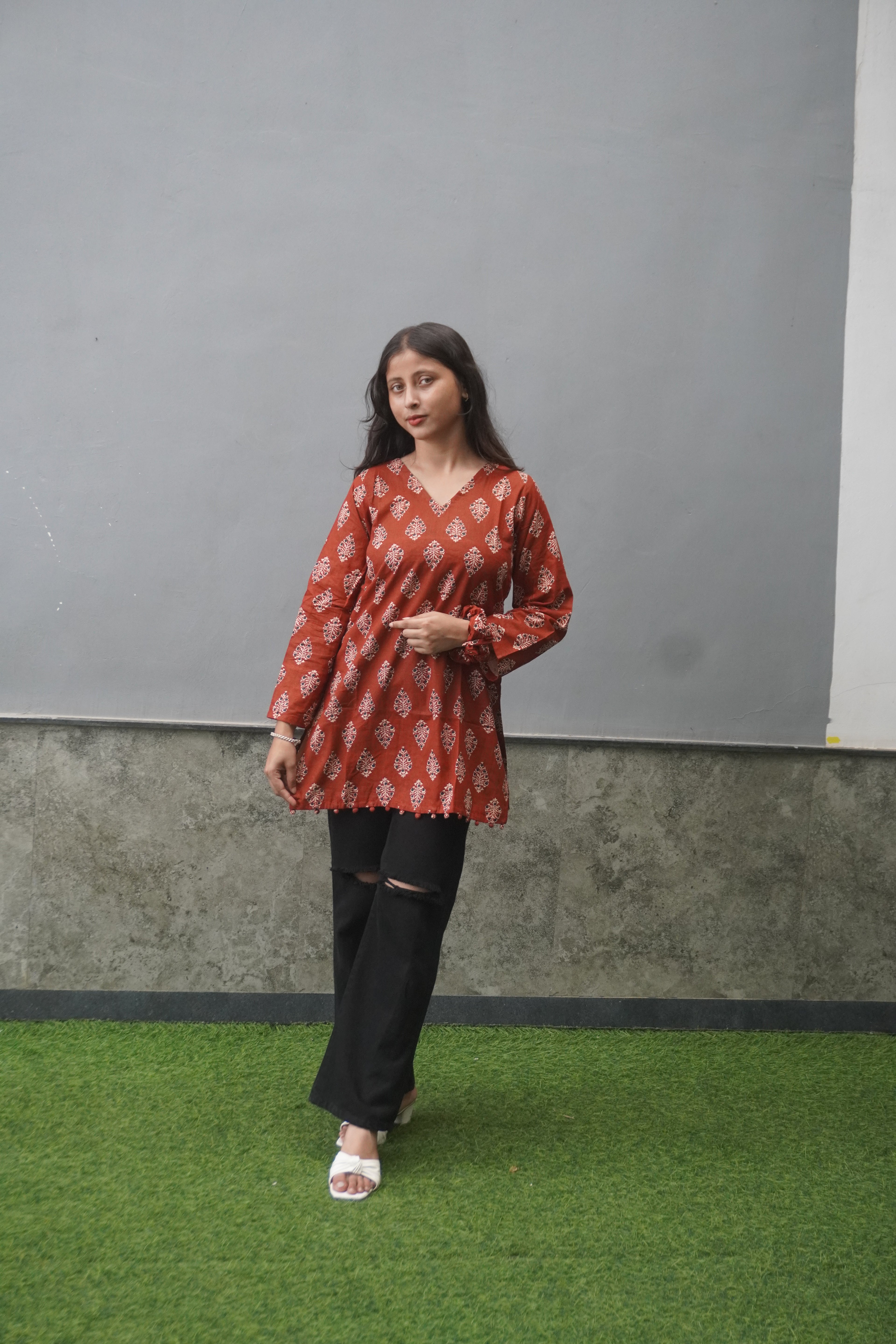 Handblock-Style Printed Cotton Kurti
