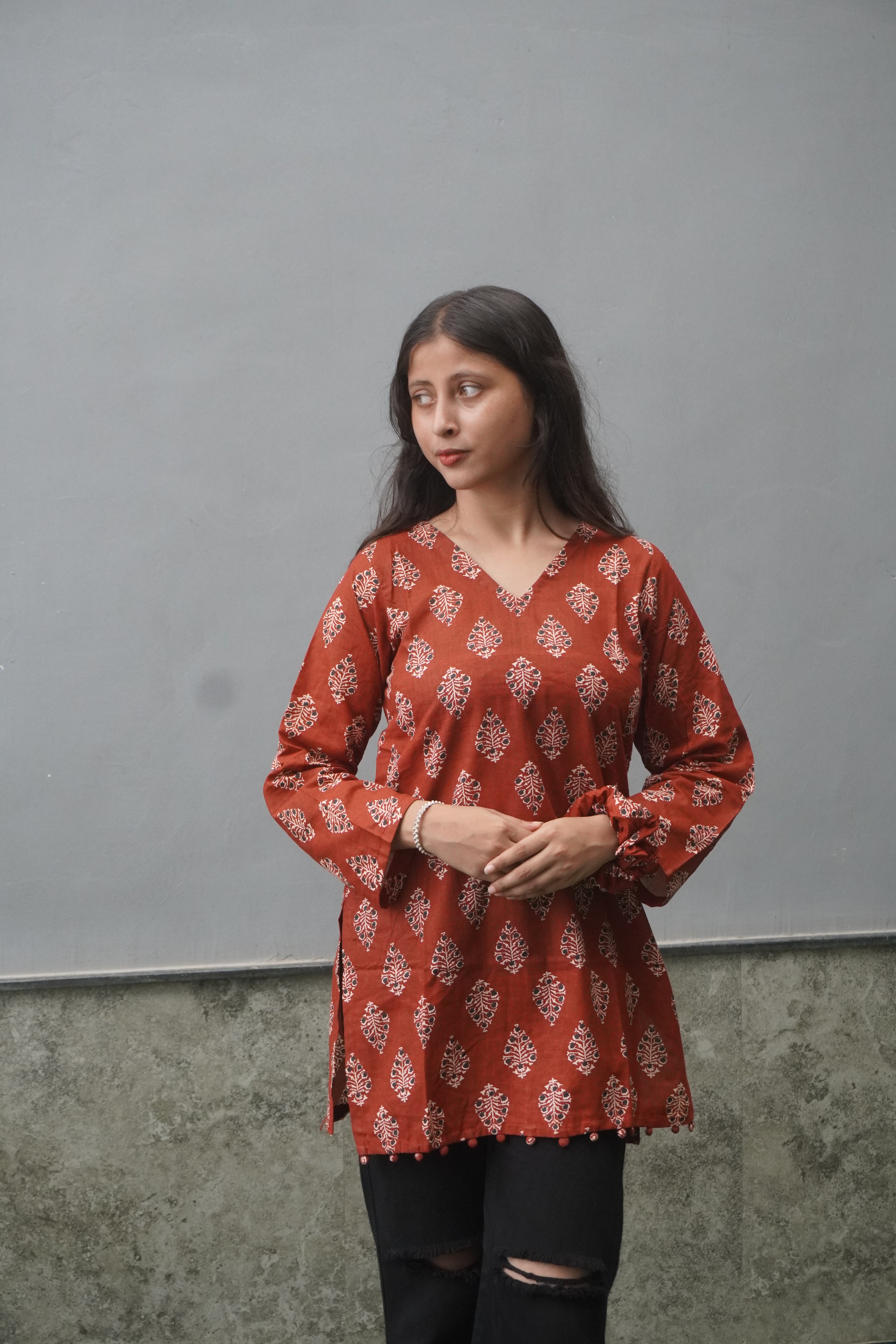 Handblock-Style Printed Cotton Kurti