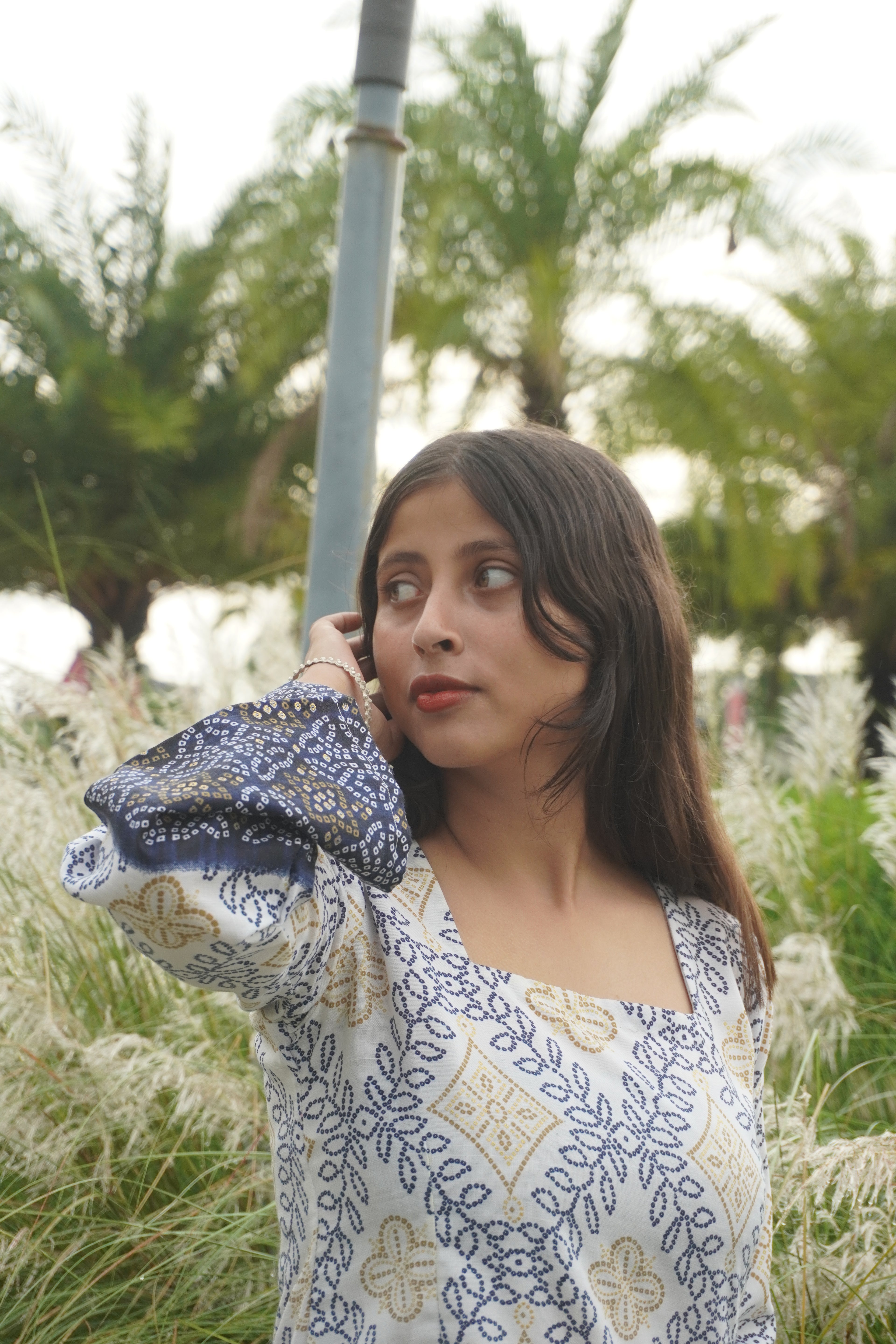 Blue Block Print Cotton Kurti with Bell Sleeves