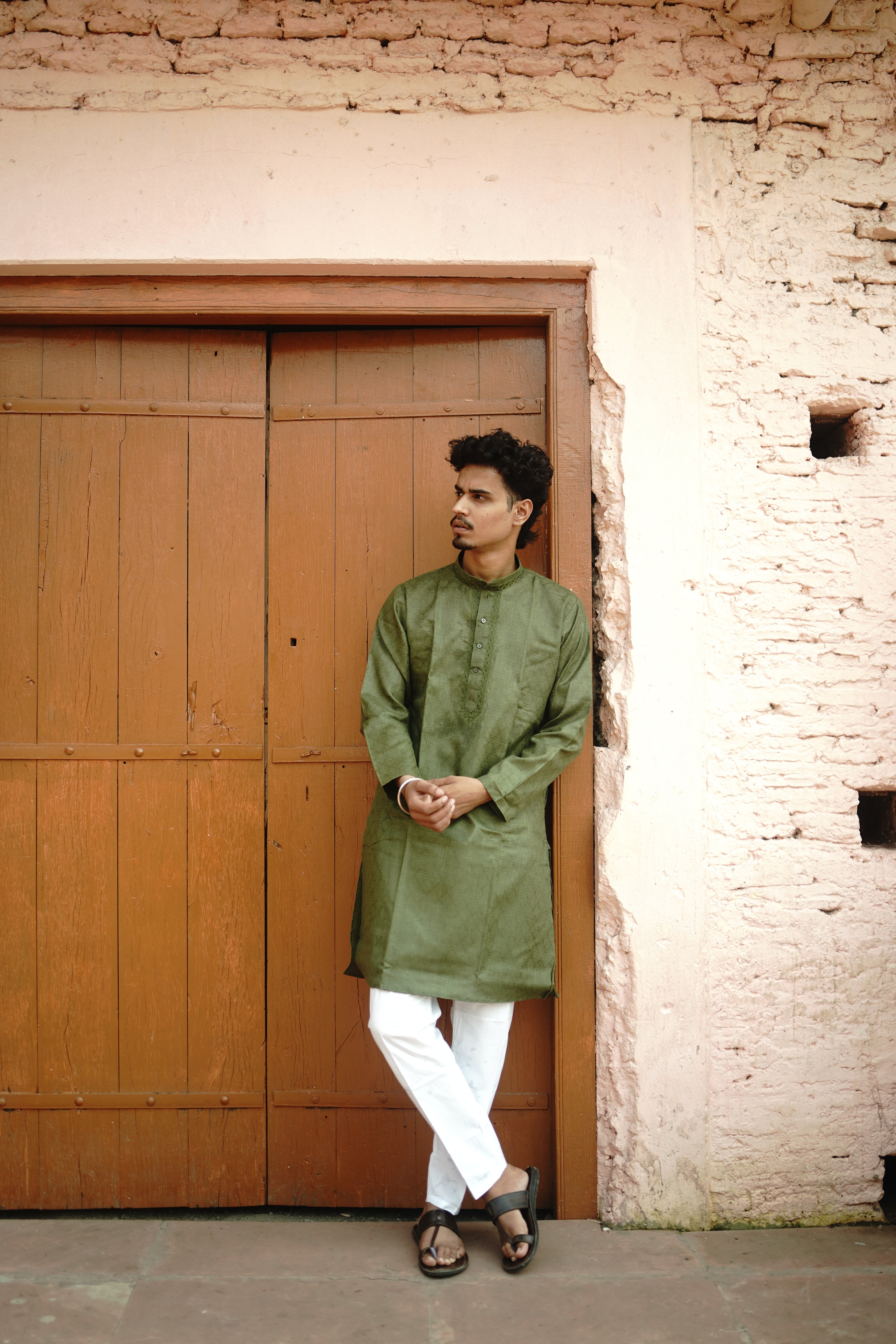 Classic Olive Green Cotton Kurta with pajama