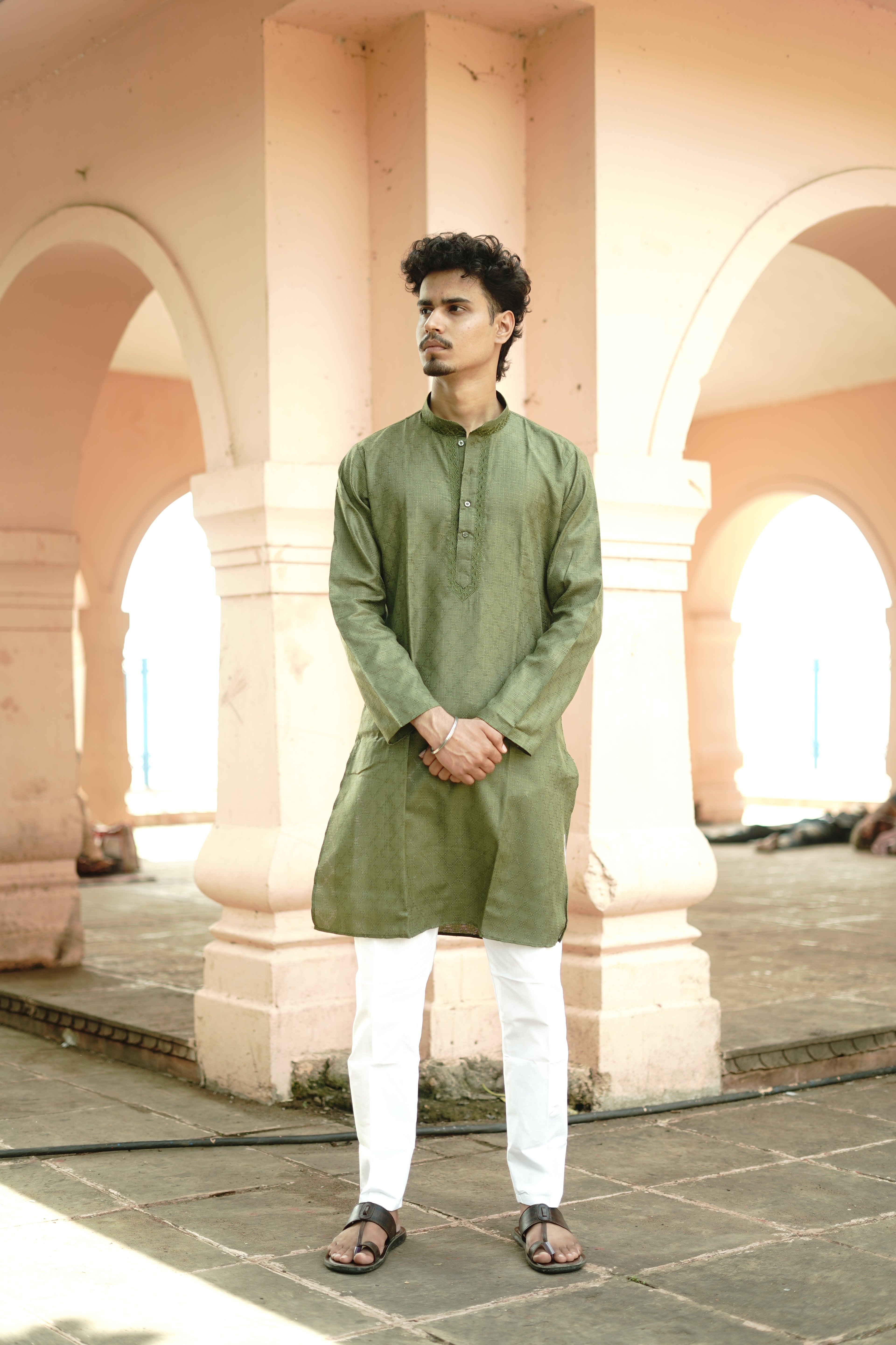 Classic Olive Green Cotton Kurta with pajama