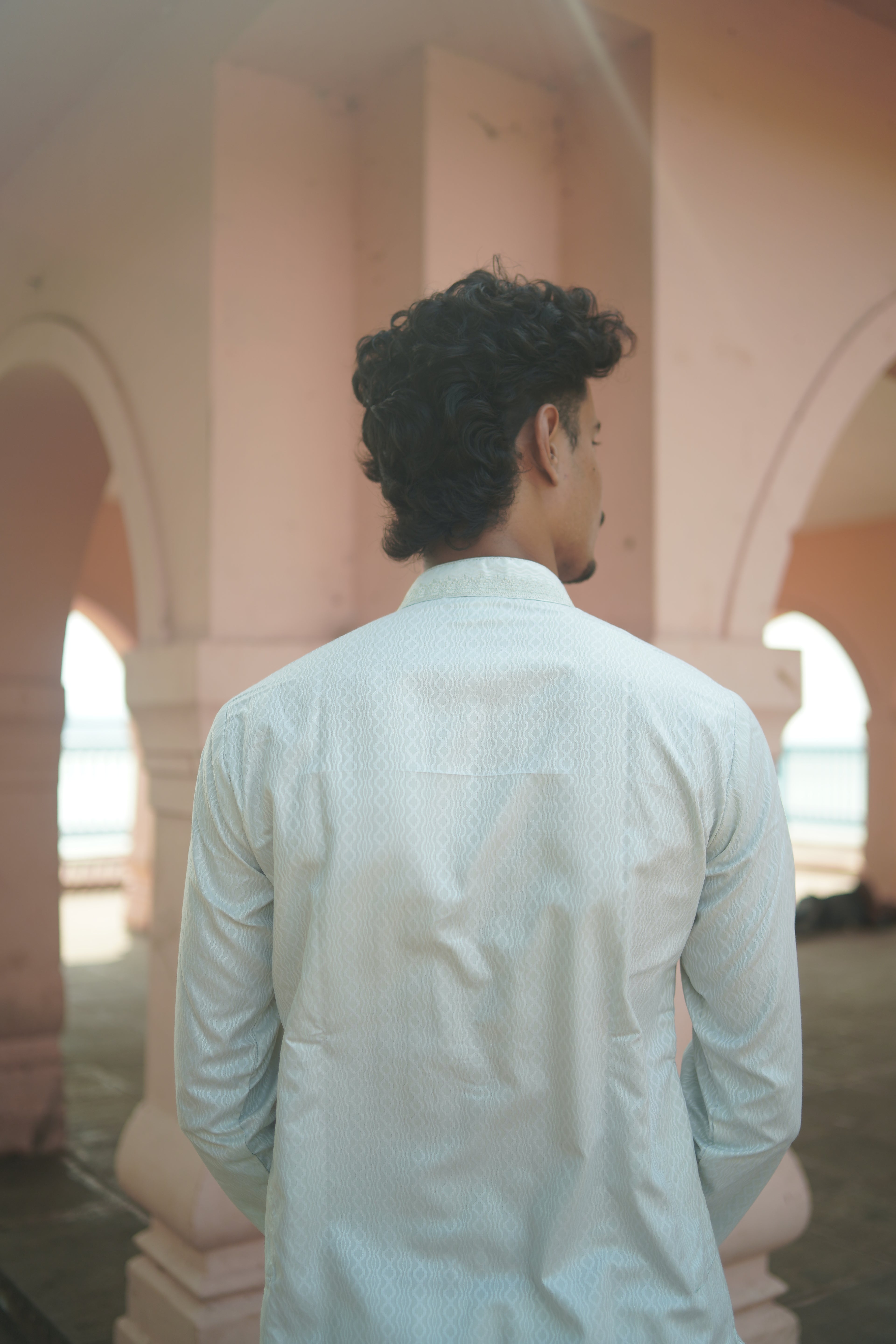 Elegant White Textured Kurta with pajama