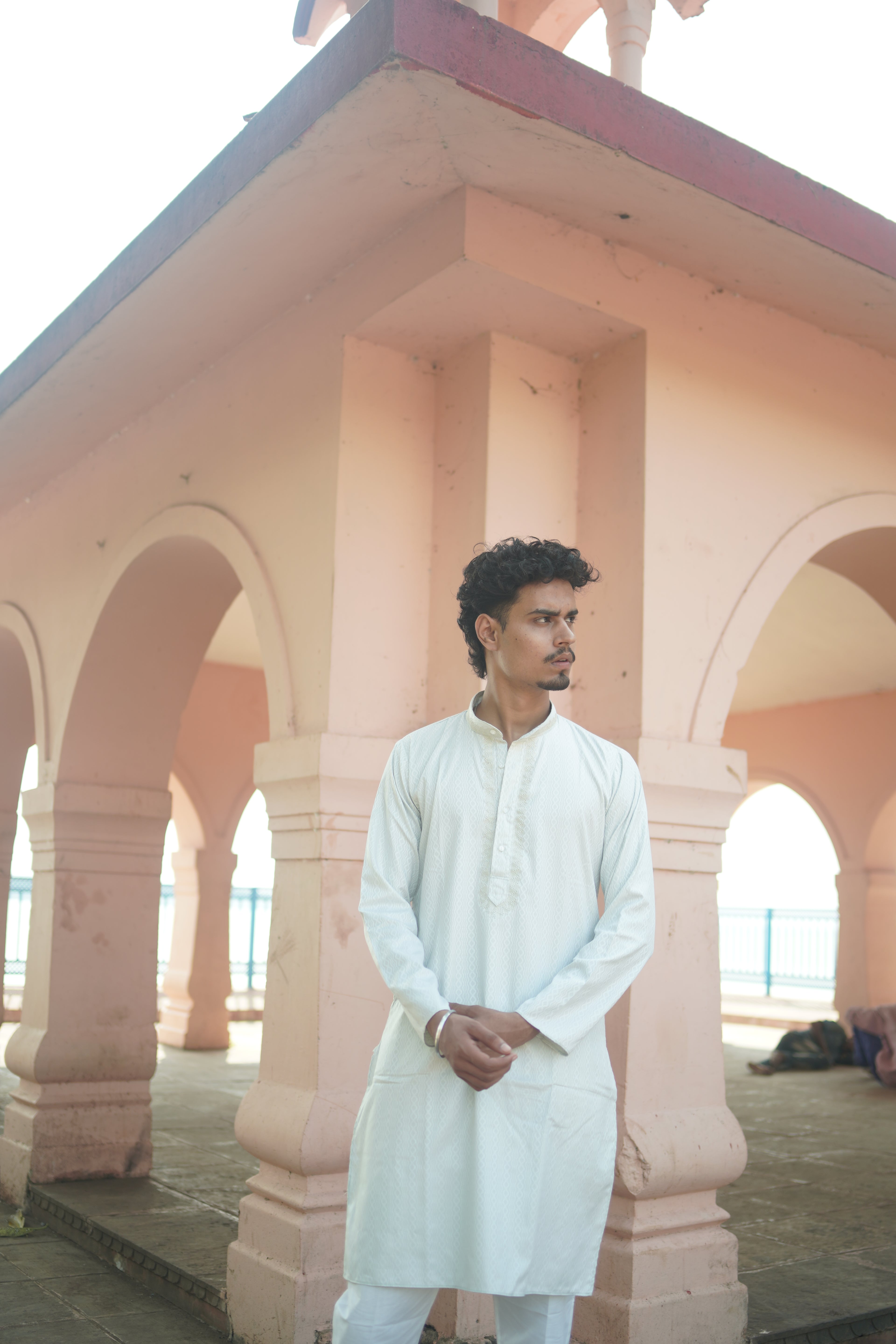 Elegant White Textured Kurta with pajama