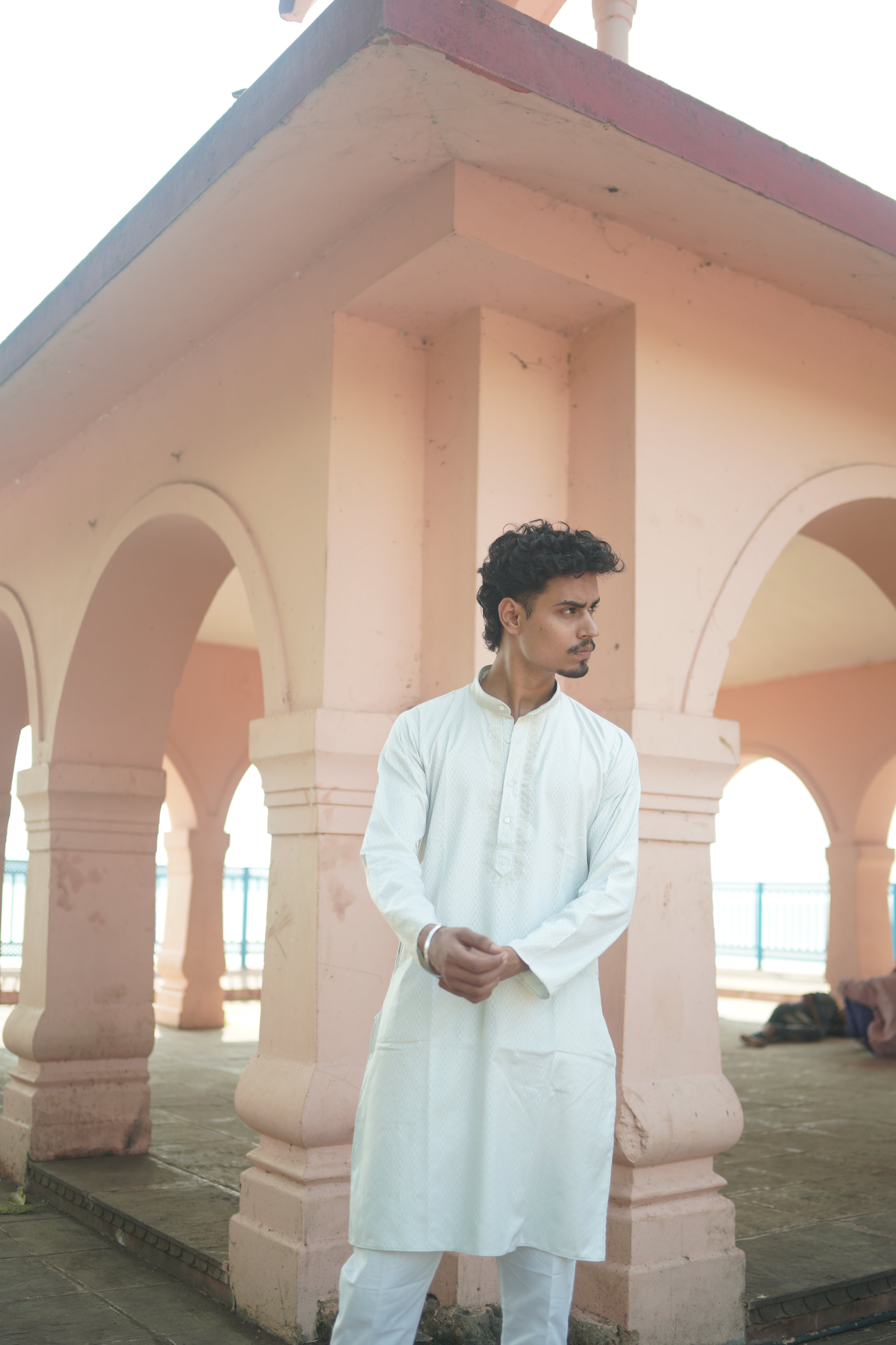 Elegant White Textured Kurta with pajama