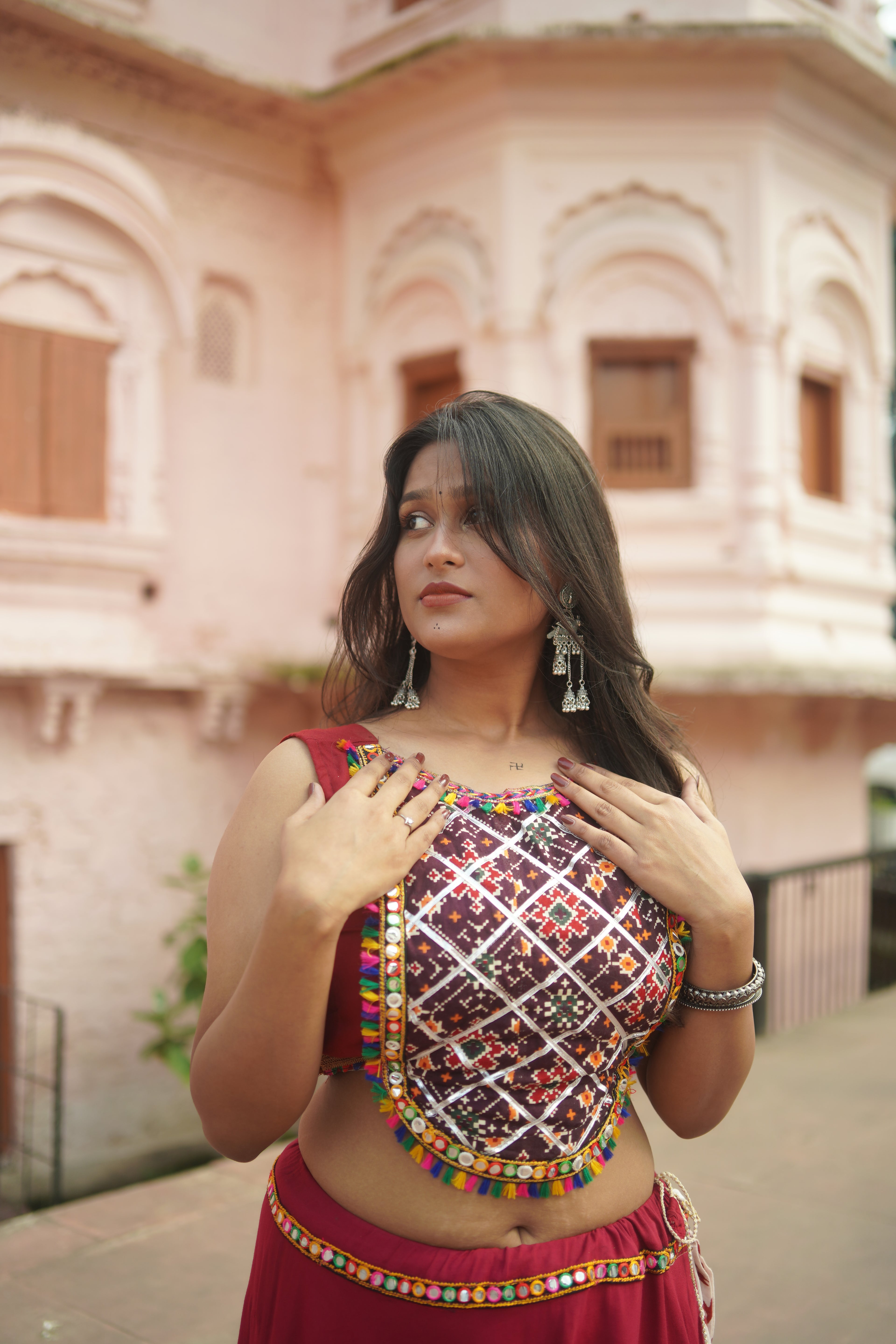 Vibrant Red Lehenga with Mirror Work Blouse