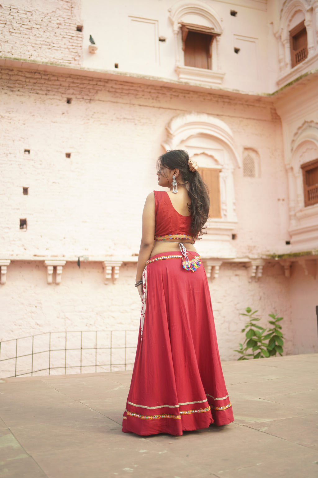 Vibrant Red Lehenga with Mirror Work Blouse