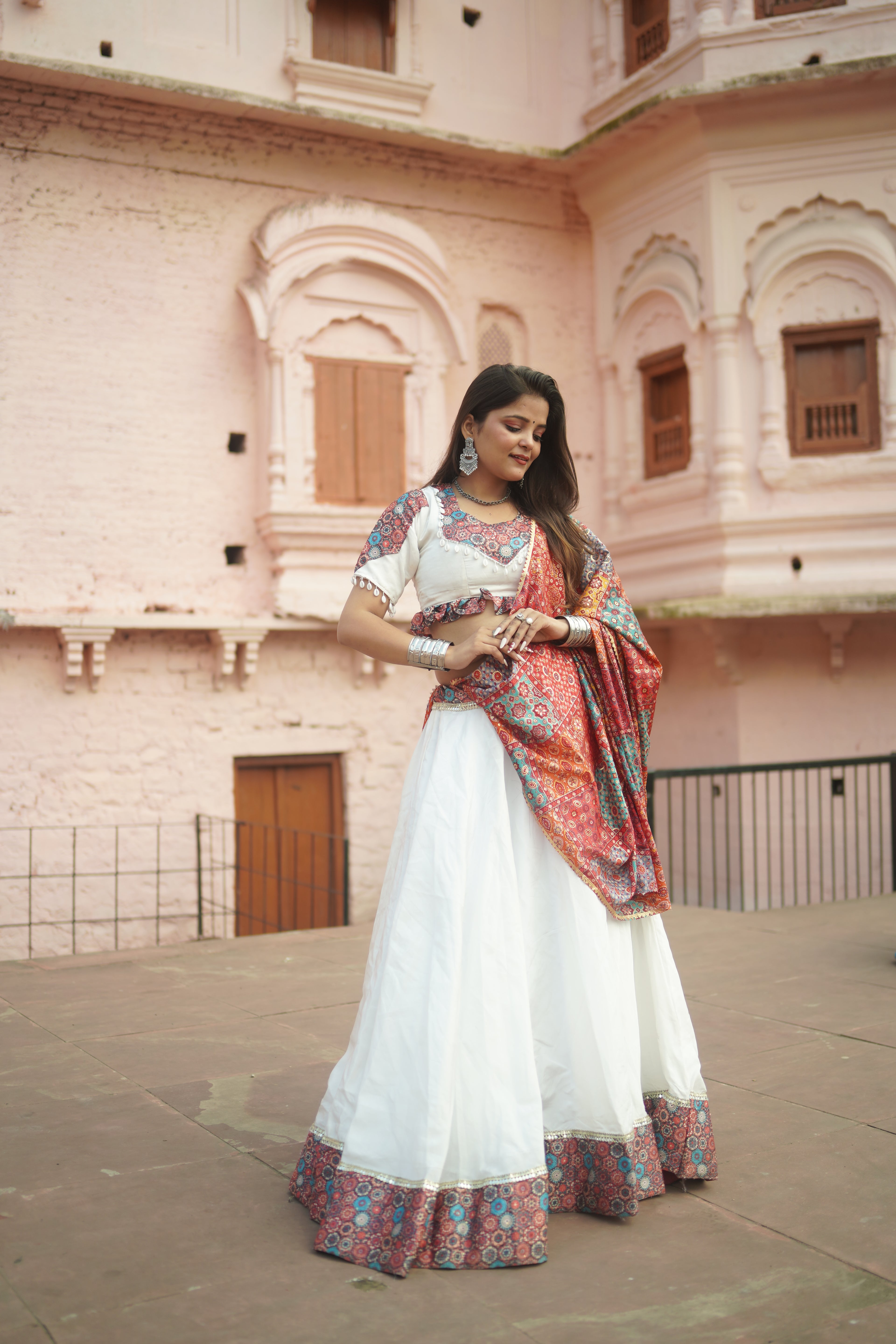 Graceful White Lehenga with Printed Dupatta