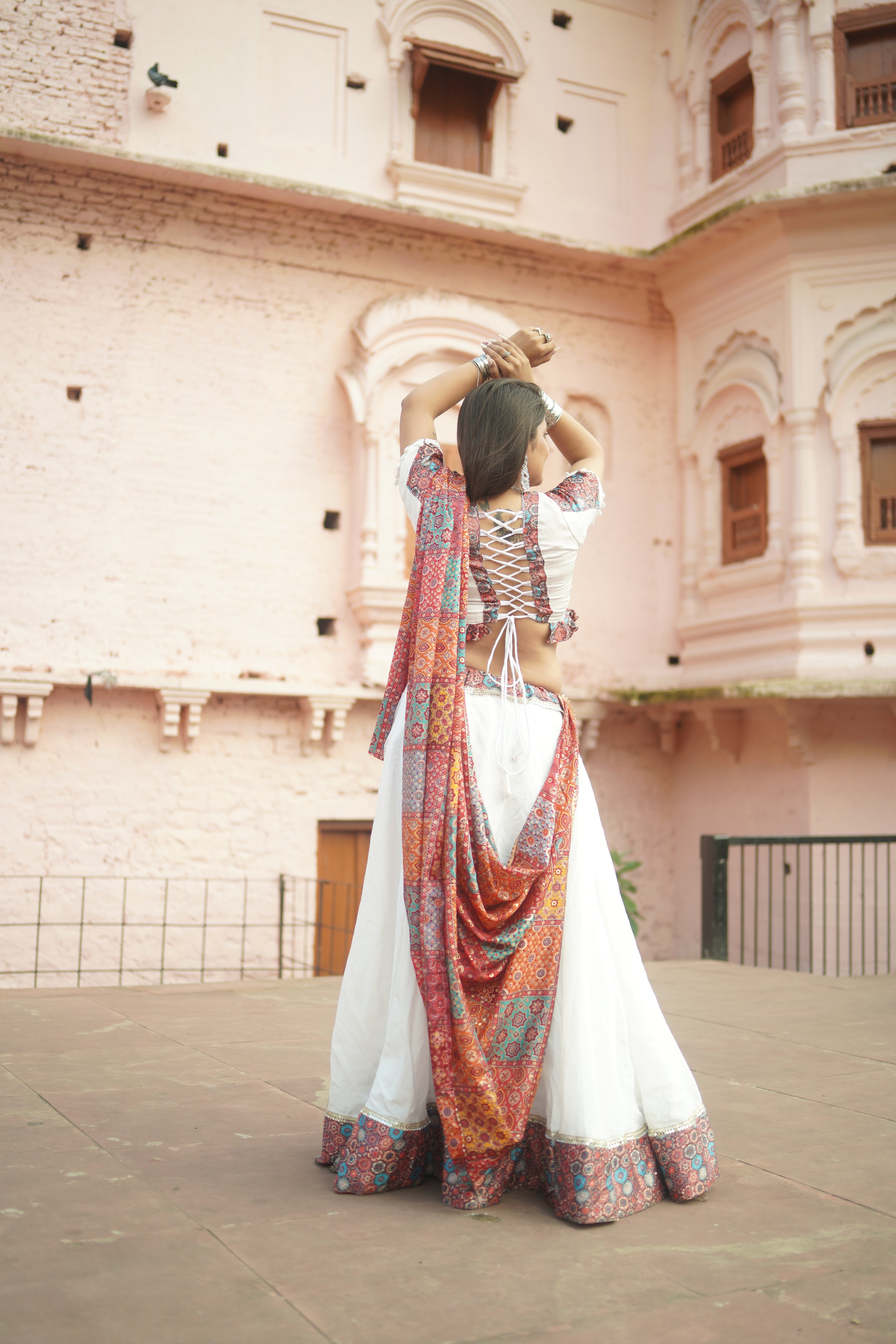 Graceful White Lehenga with Printed Dupatta