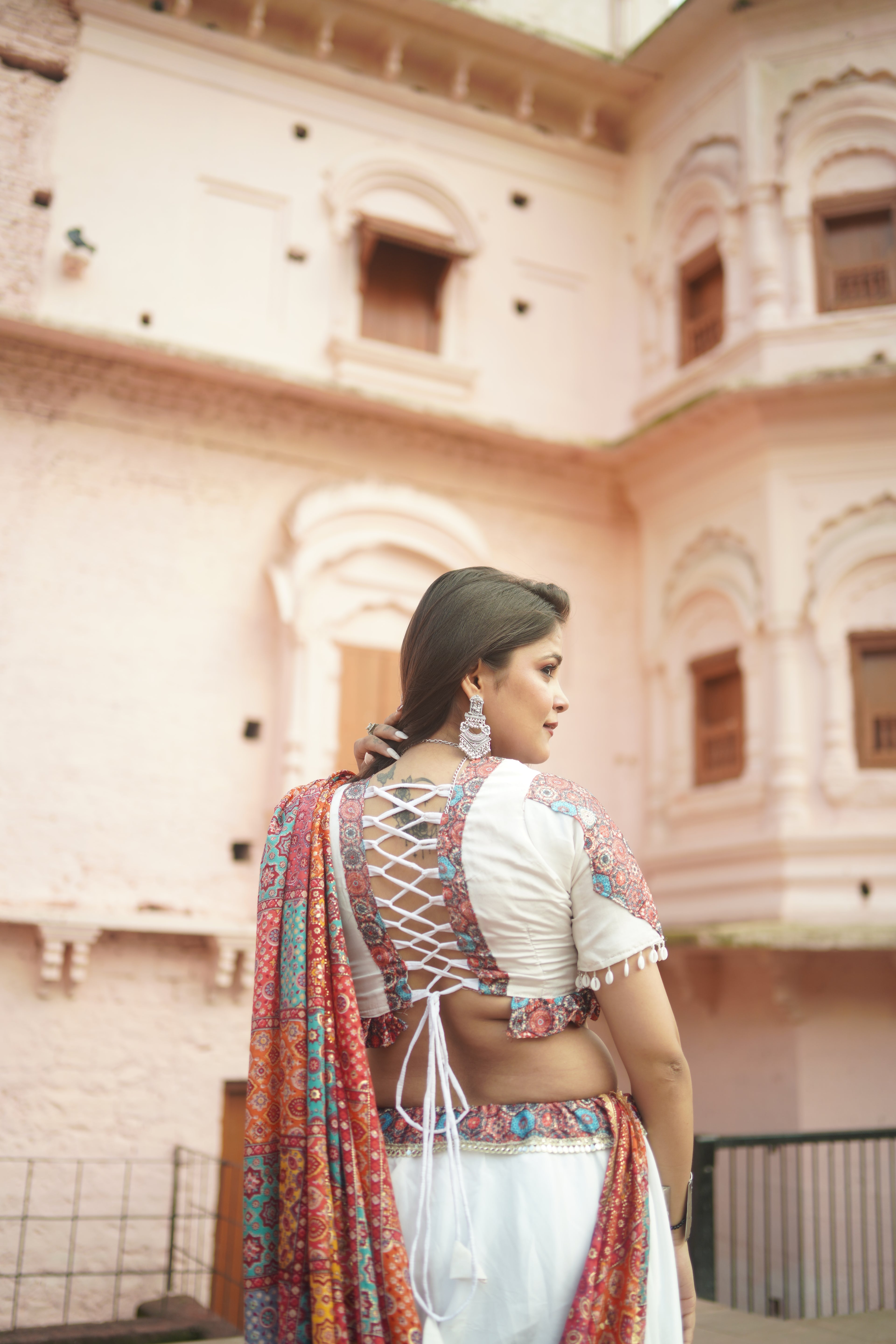 Graceful White Lehenga with Printed Dupatta