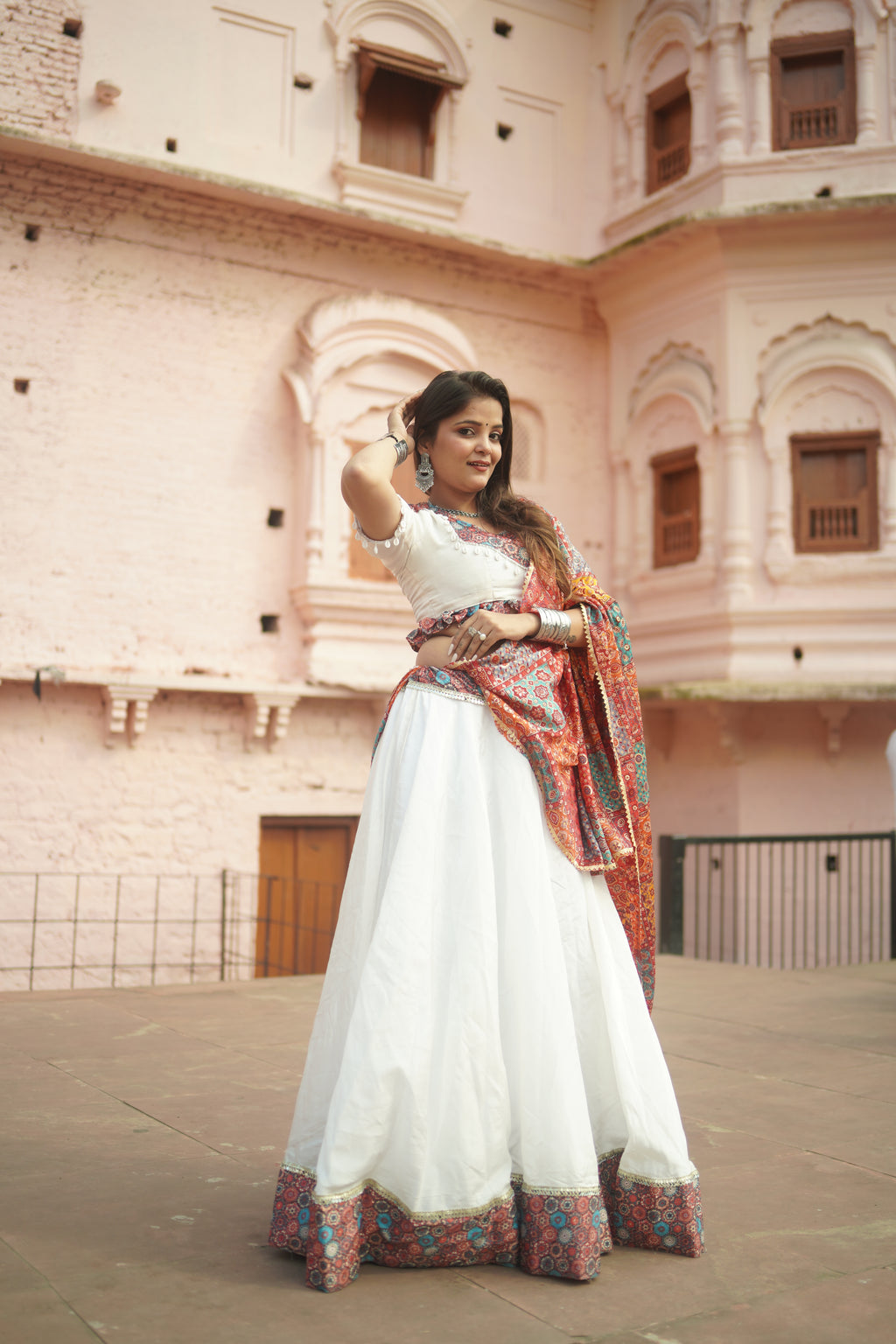 Graceful White Lehenga with Printed Dupatta