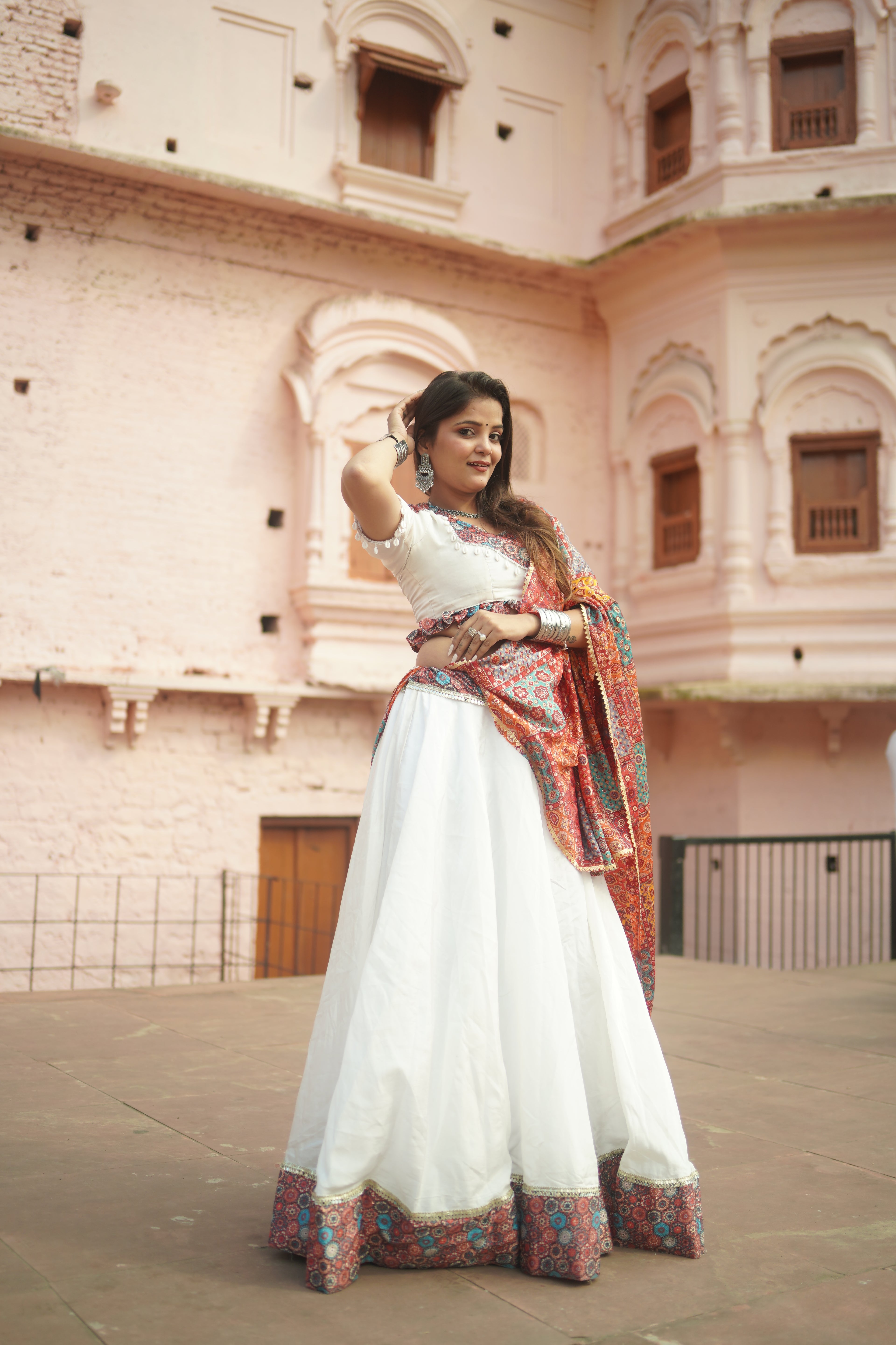 Graceful White Lehenga with Printed Dupatta