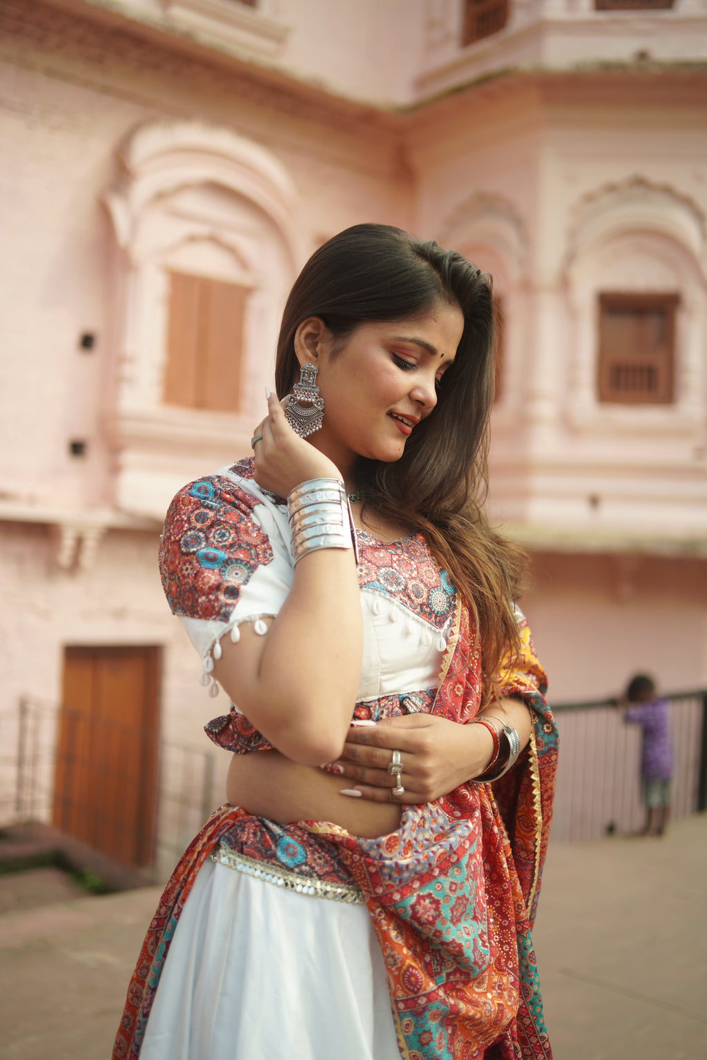 Graceful White Lehenga with Printed Dupatta