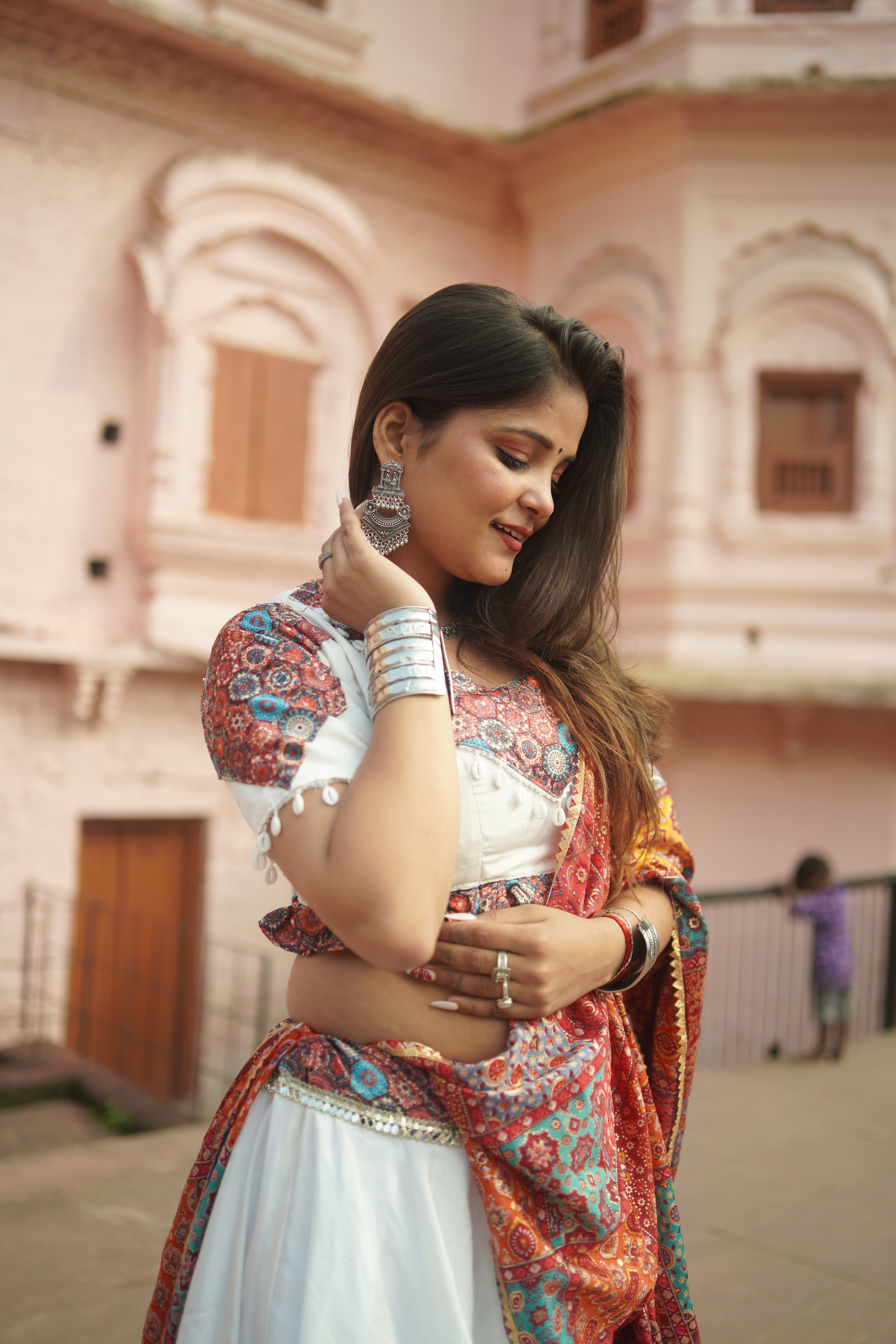 Graceful White Lehenga with Printed Dupatta
