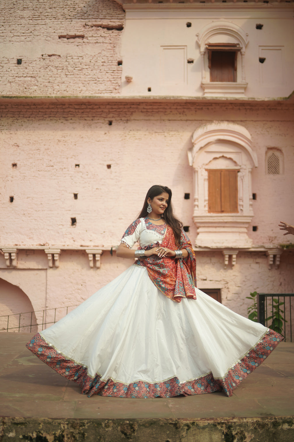 Graceful White Lehenga with Printed Dupatta