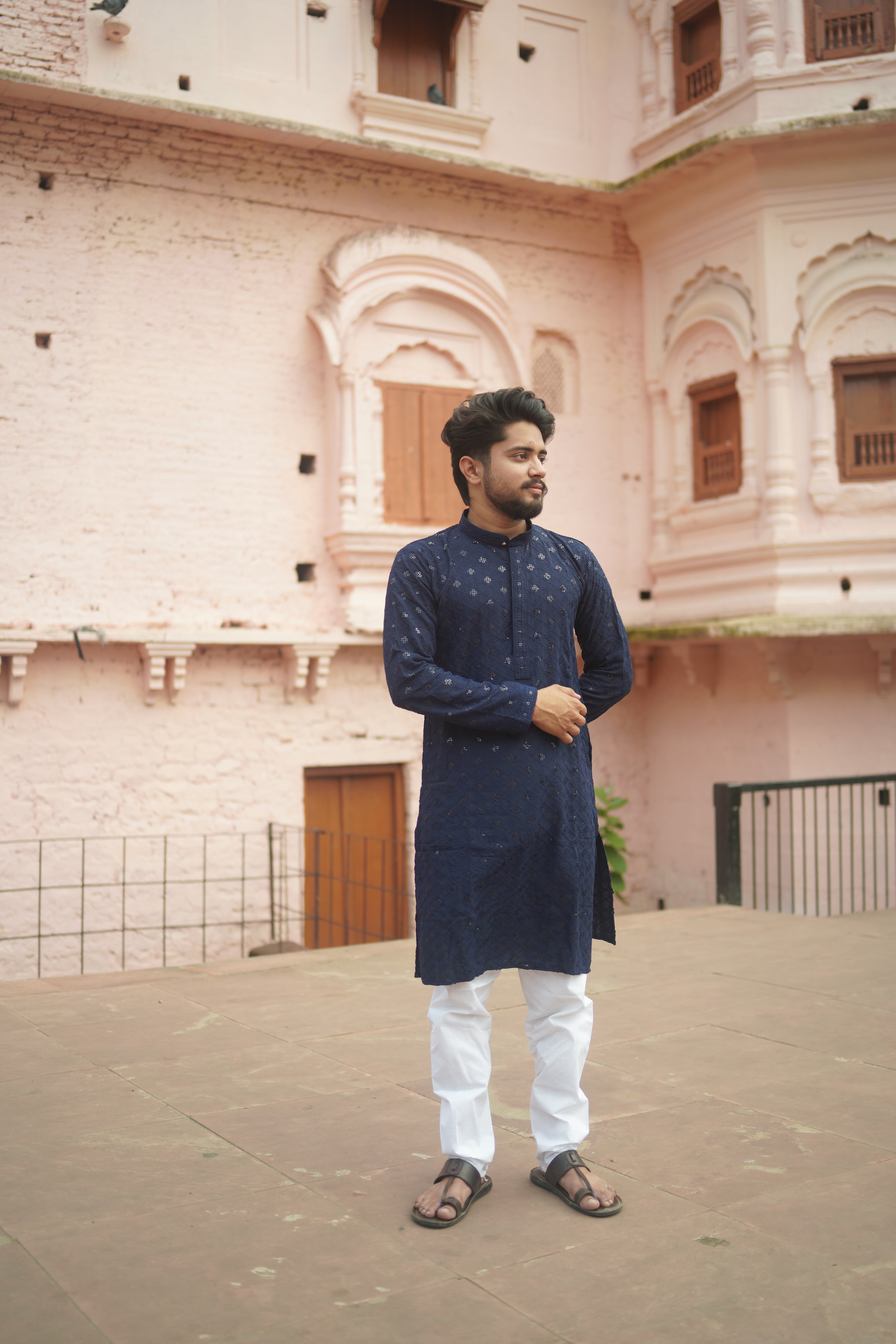 Elegant Navy Blue Traditional Kurta with pajama