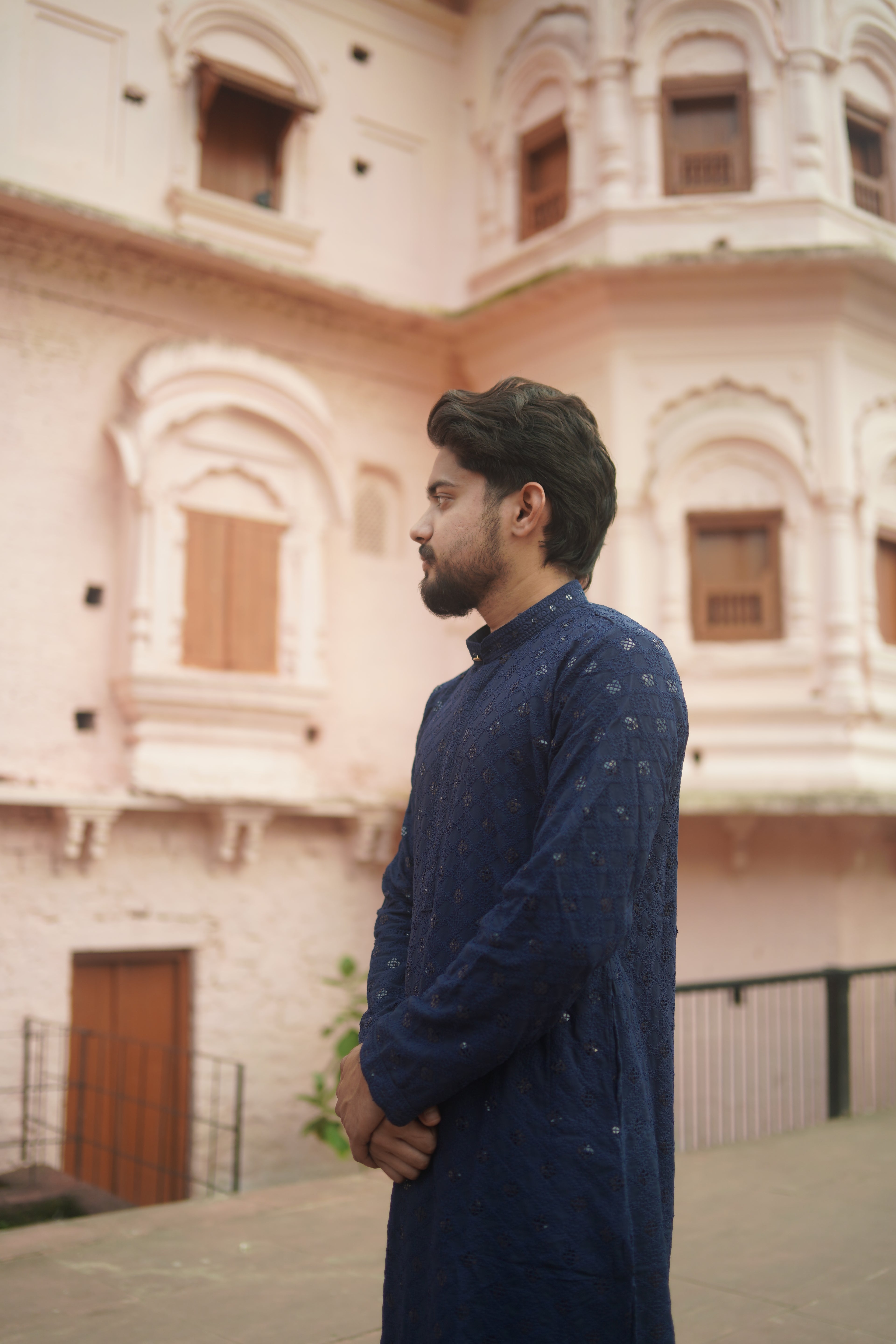 Elegant Navy Blue Traditional Kurta with pajama