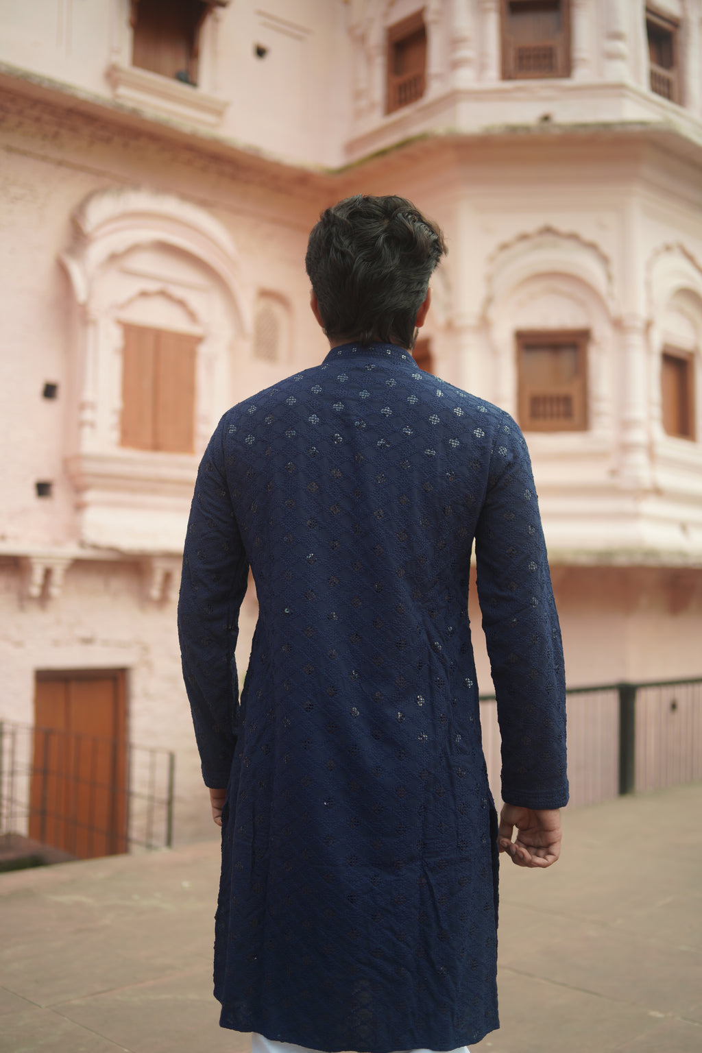 Elegant Navy Blue Traditional Kurta with pajama