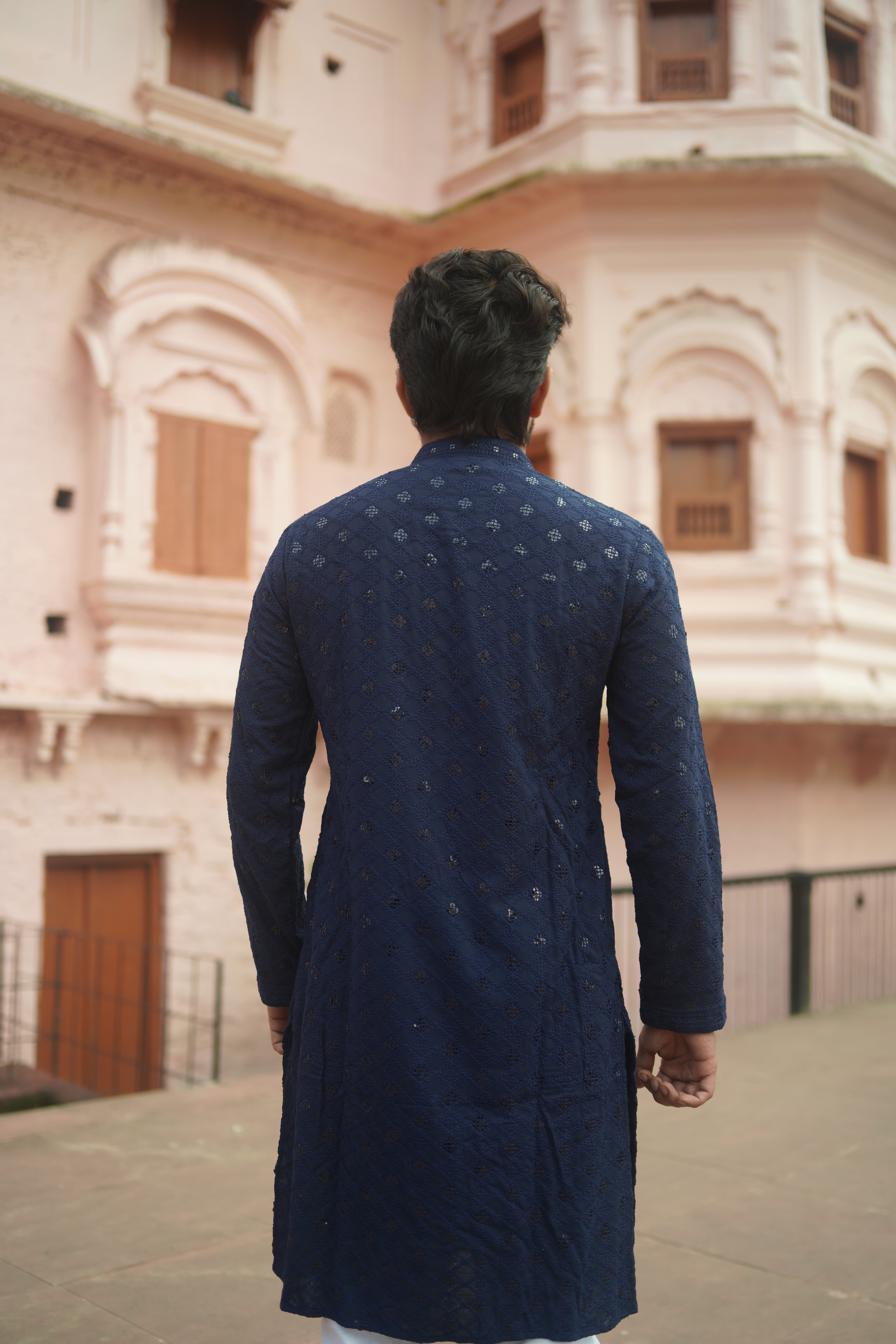 Elegant Navy Blue Traditional Kurta with pajama