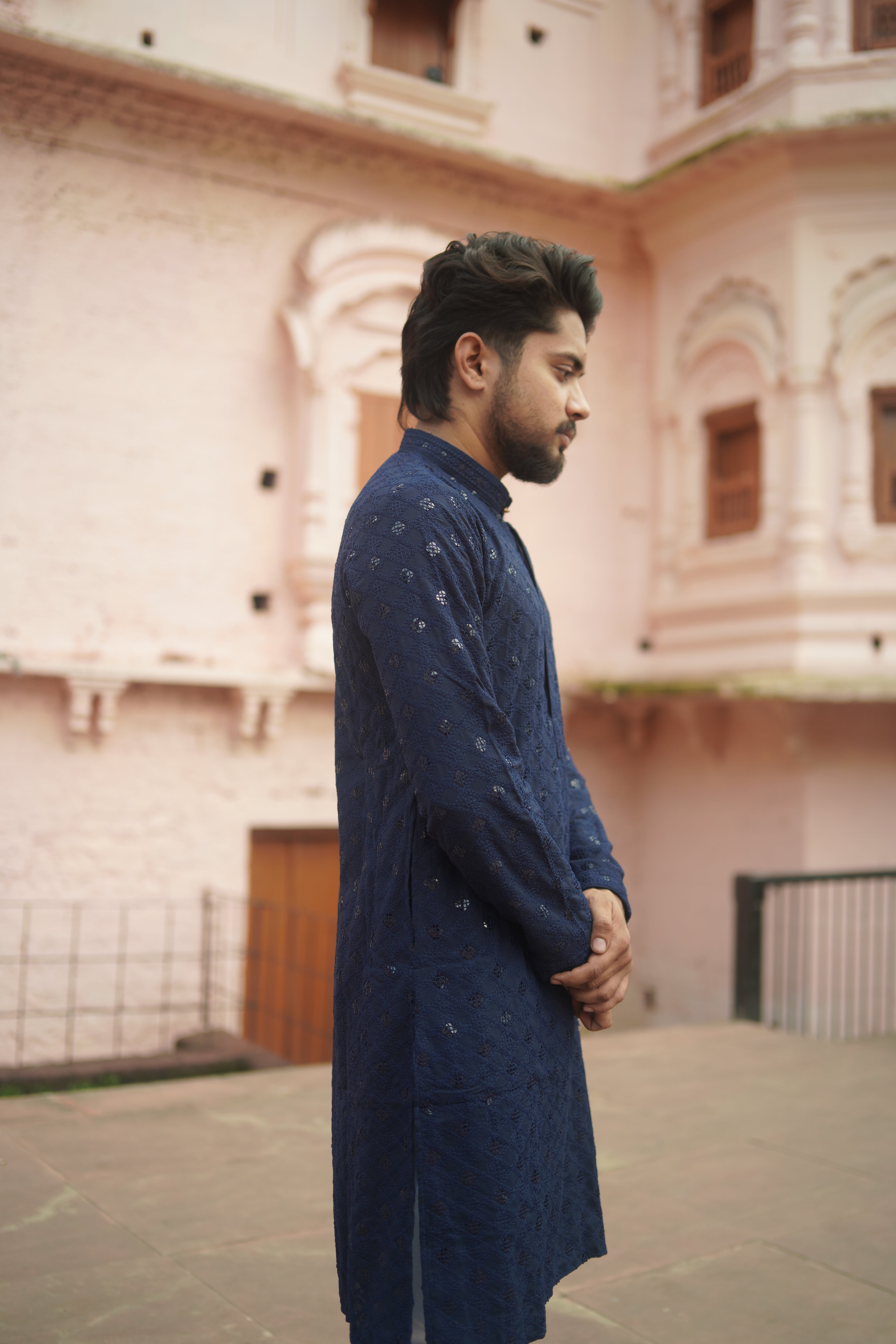 Elegant Navy Blue Traditional Kurta with pajama