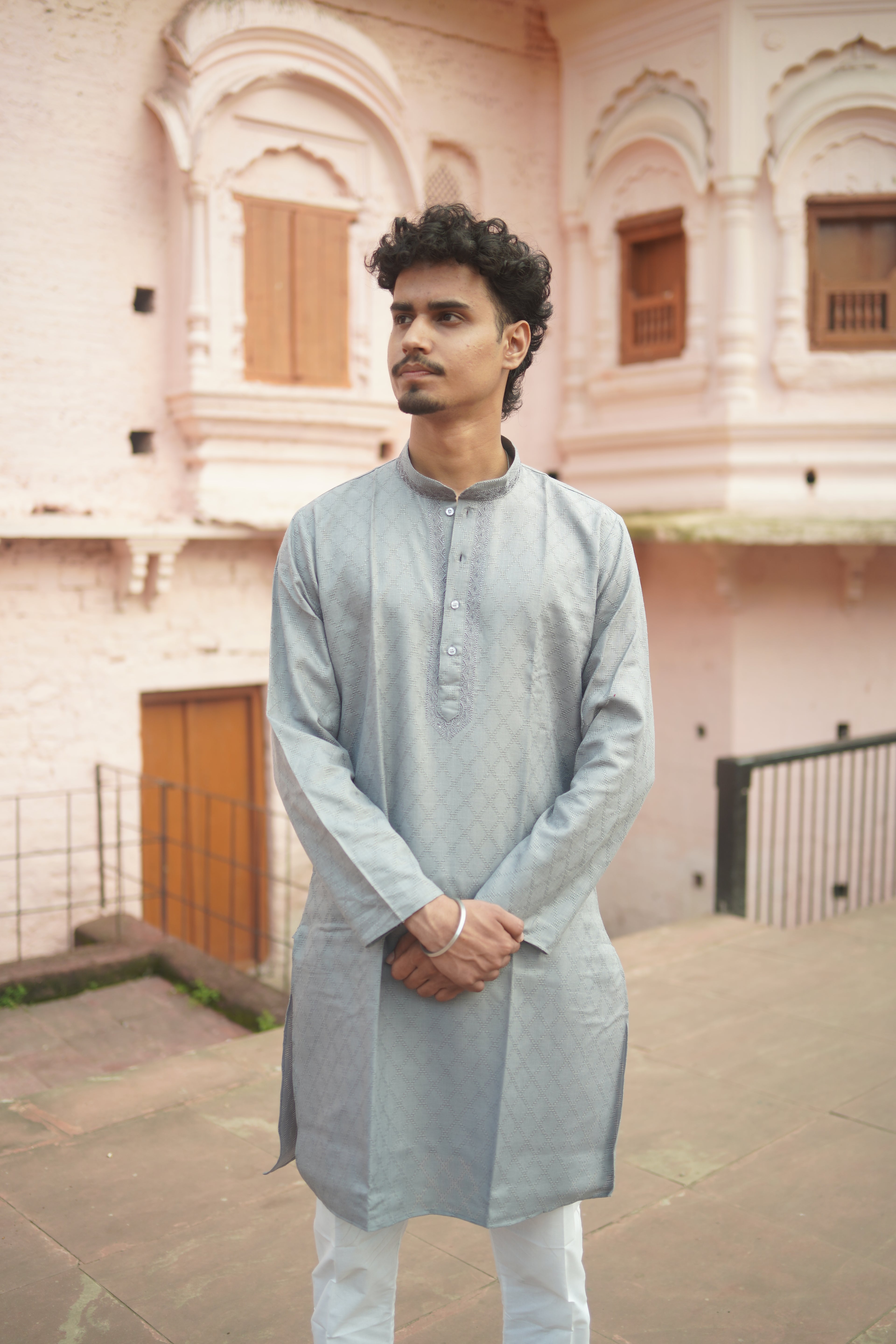 Elegant Grey Kurta for Men with pajama