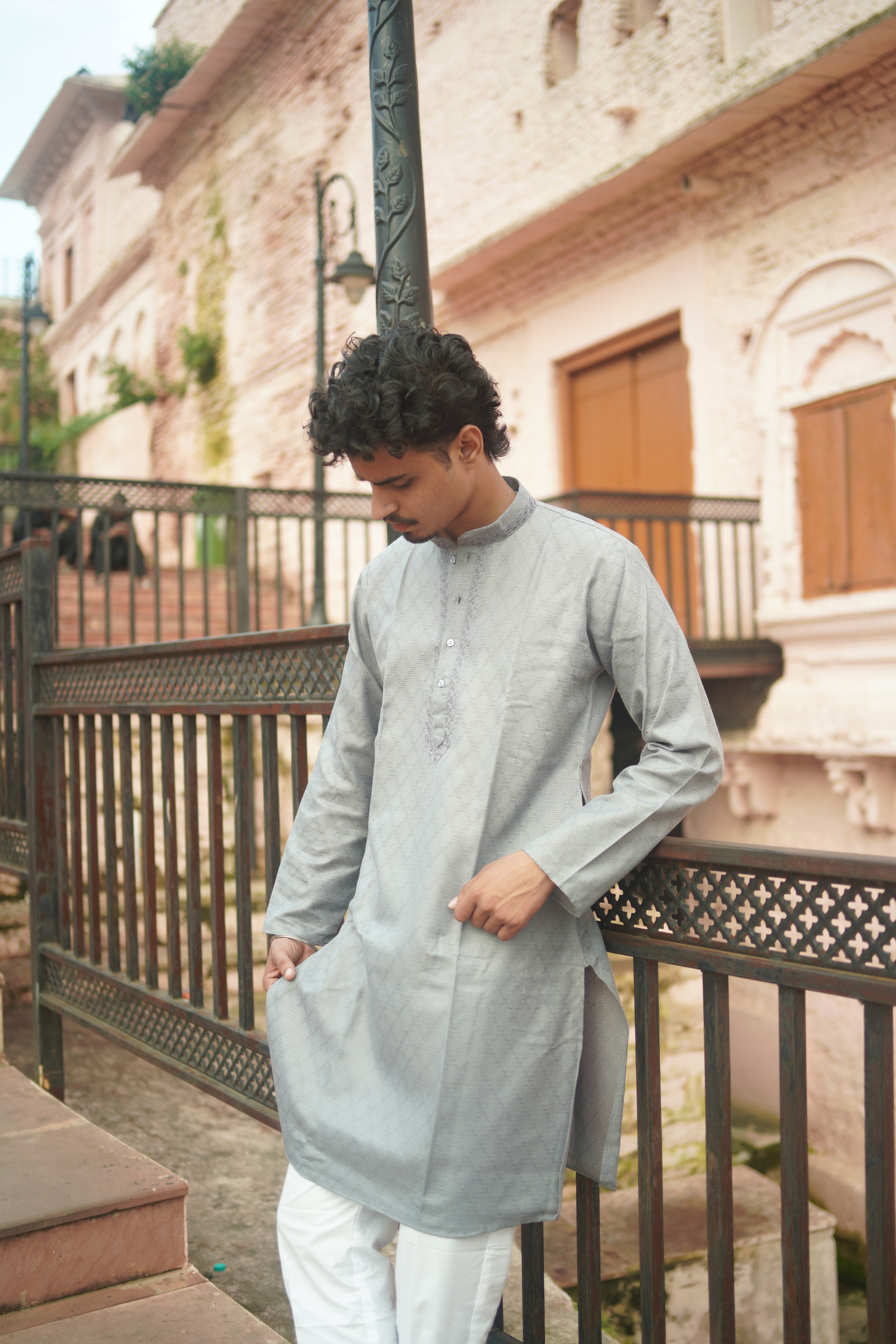 Elegant Grey Kurta for Men with pajama