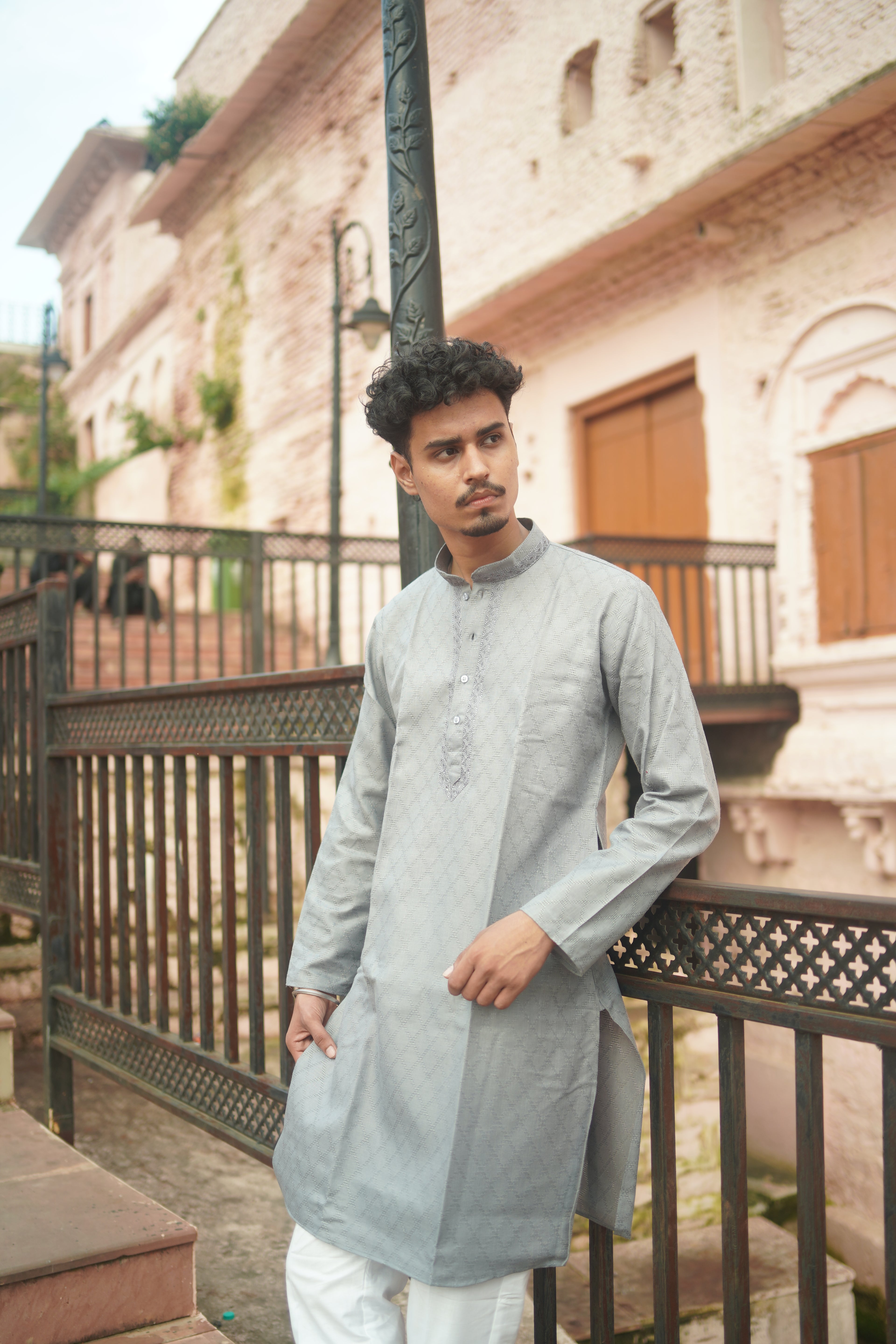 Elegant Grey Kurta for Men with pajama