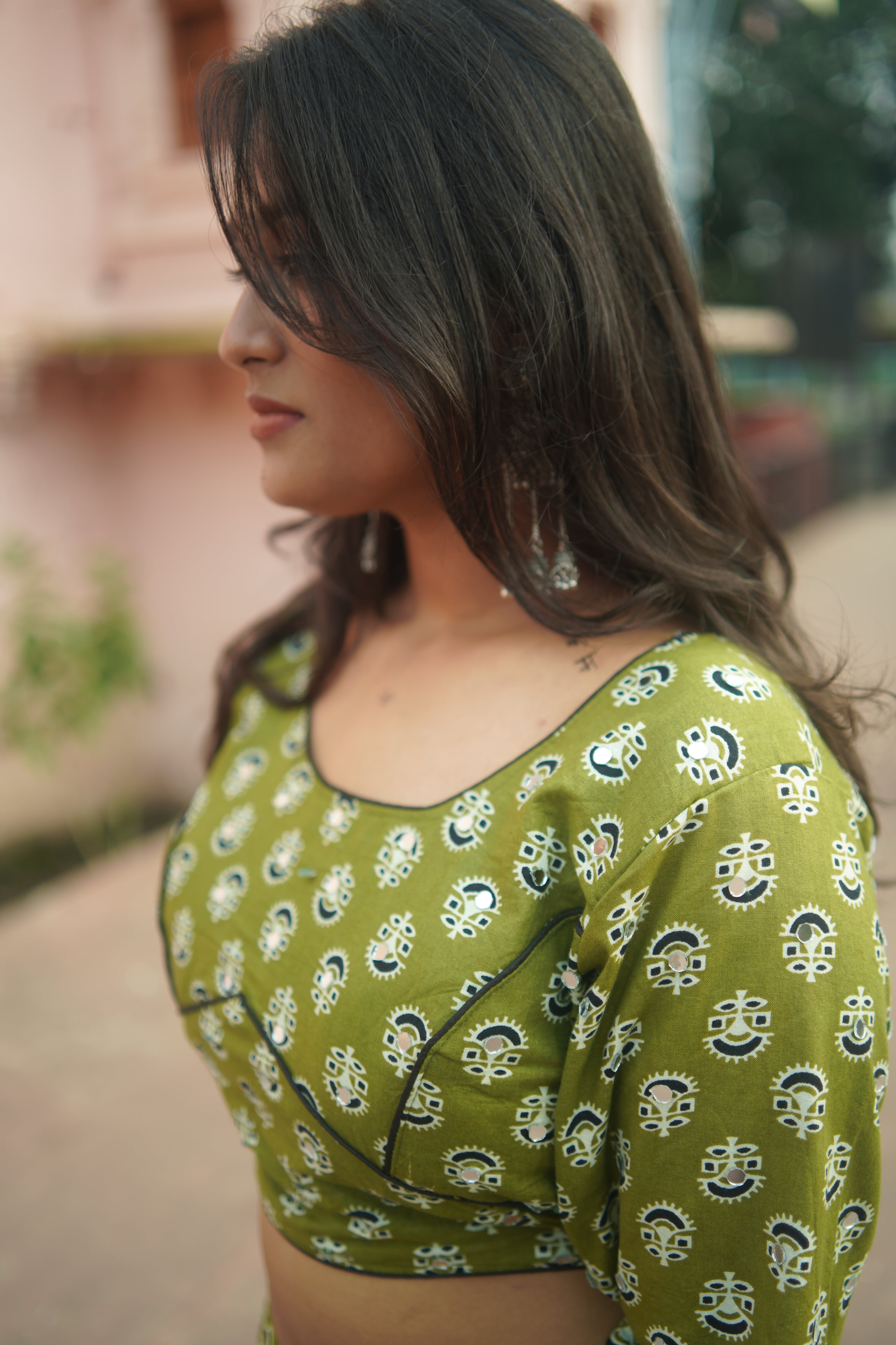 Classic Green Printed Lehenga with Red Border