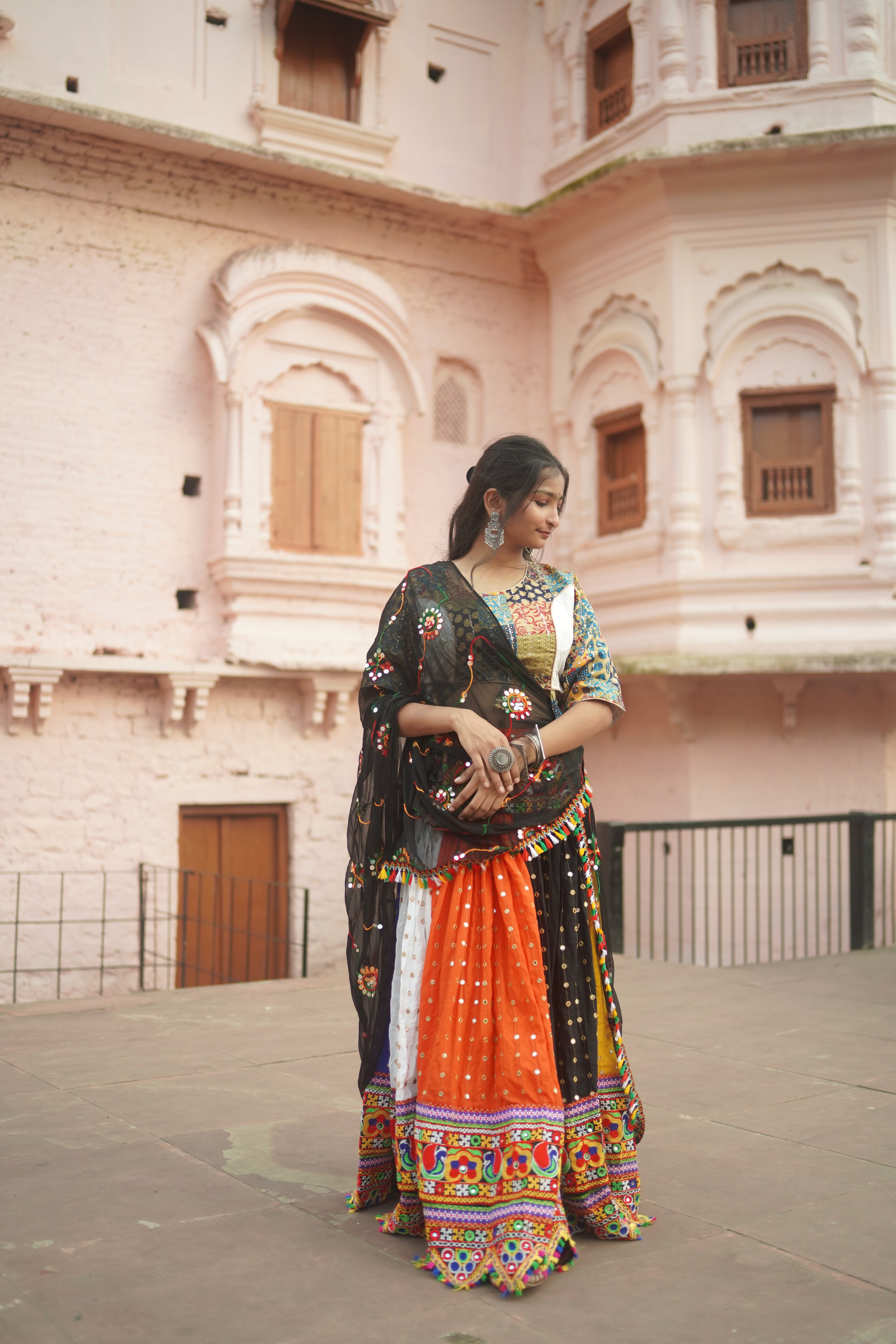 Multicolor Bandhani Lehenga with Black Dupatta