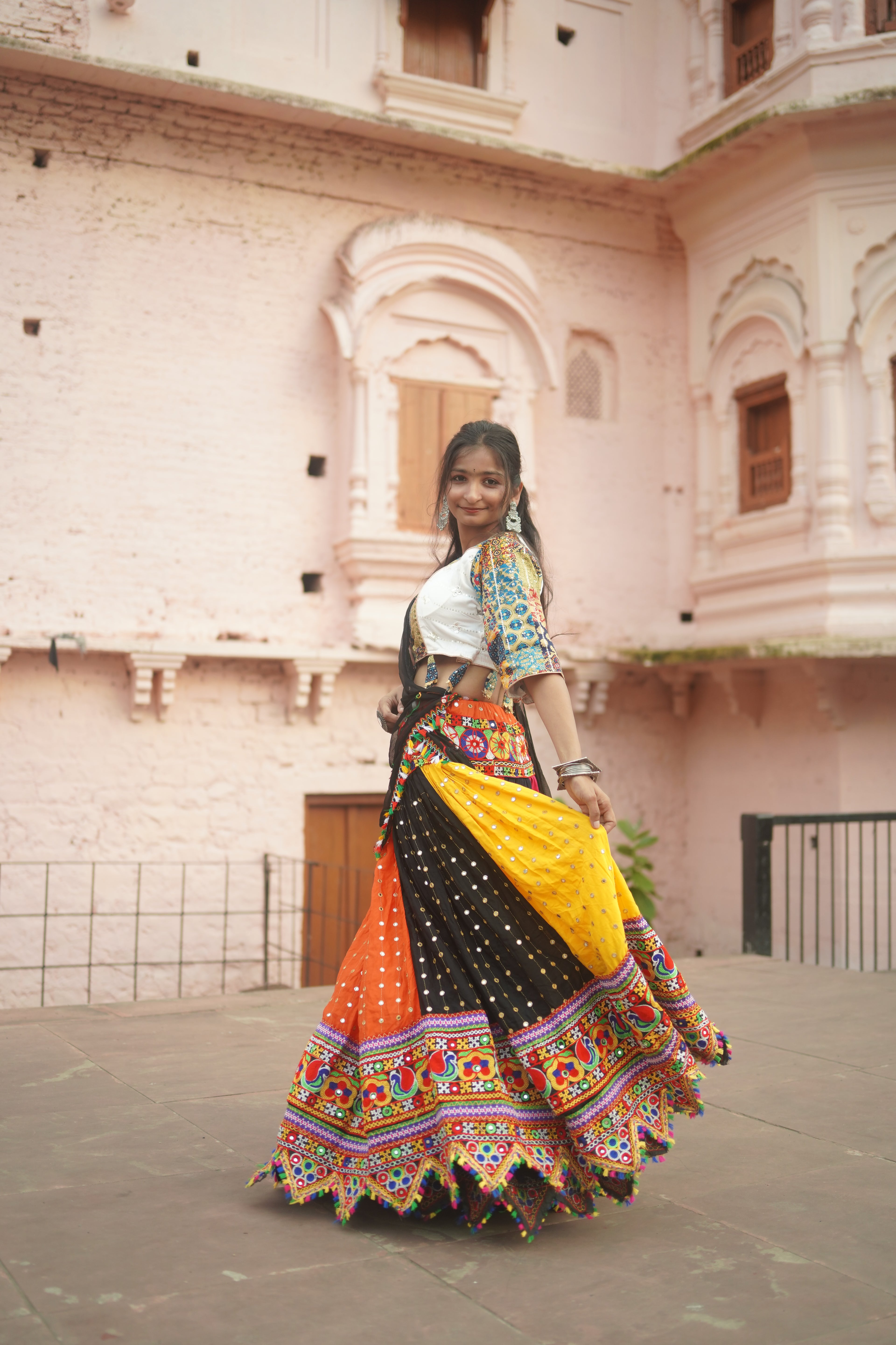 Multicolor Bandhani Lehenga with Black Dupatta
