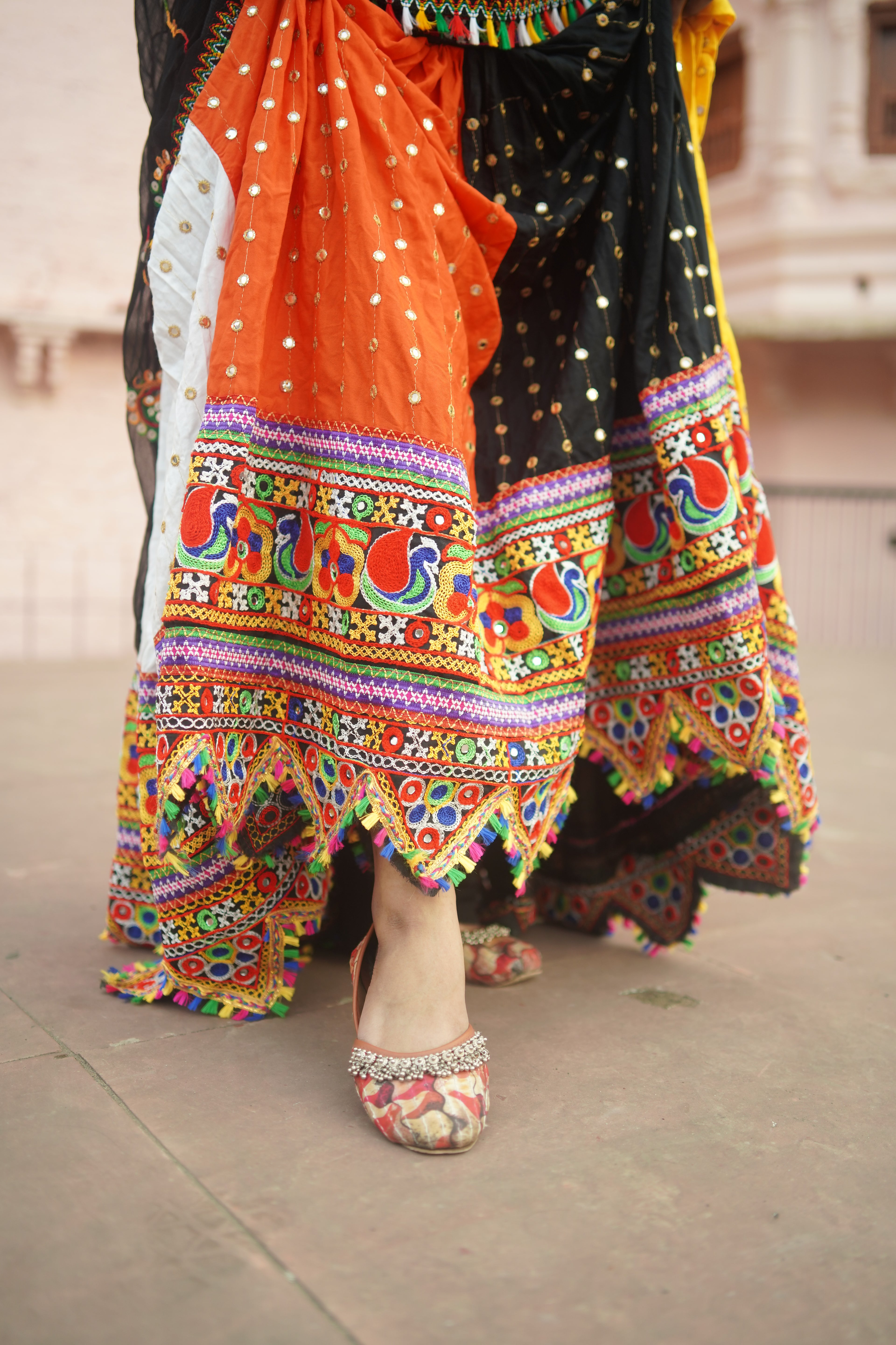 Multicolor Bandhani Lehenga with Black Dupatta