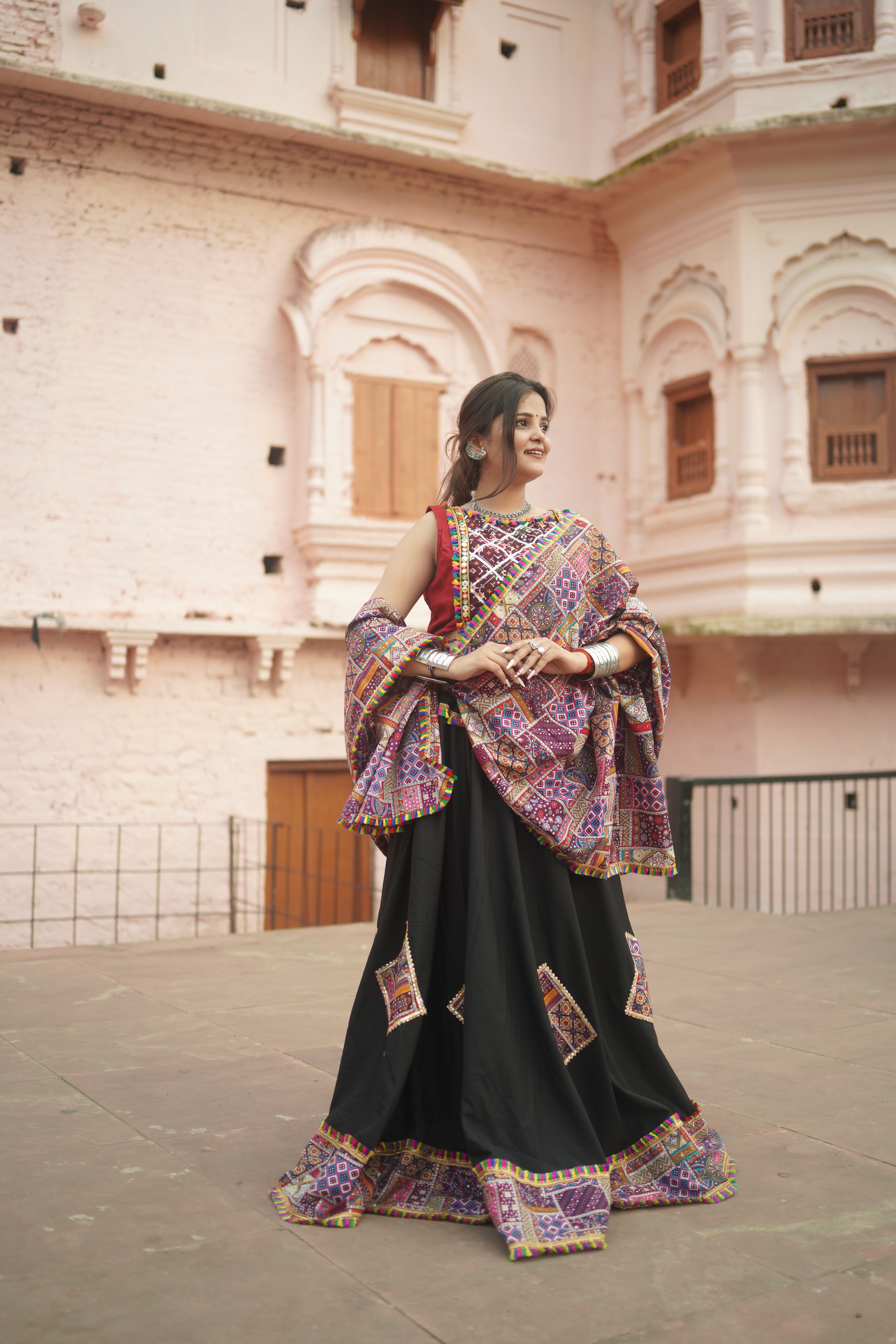 Black Lehenga with Vibrant Kutchi Embroidery
