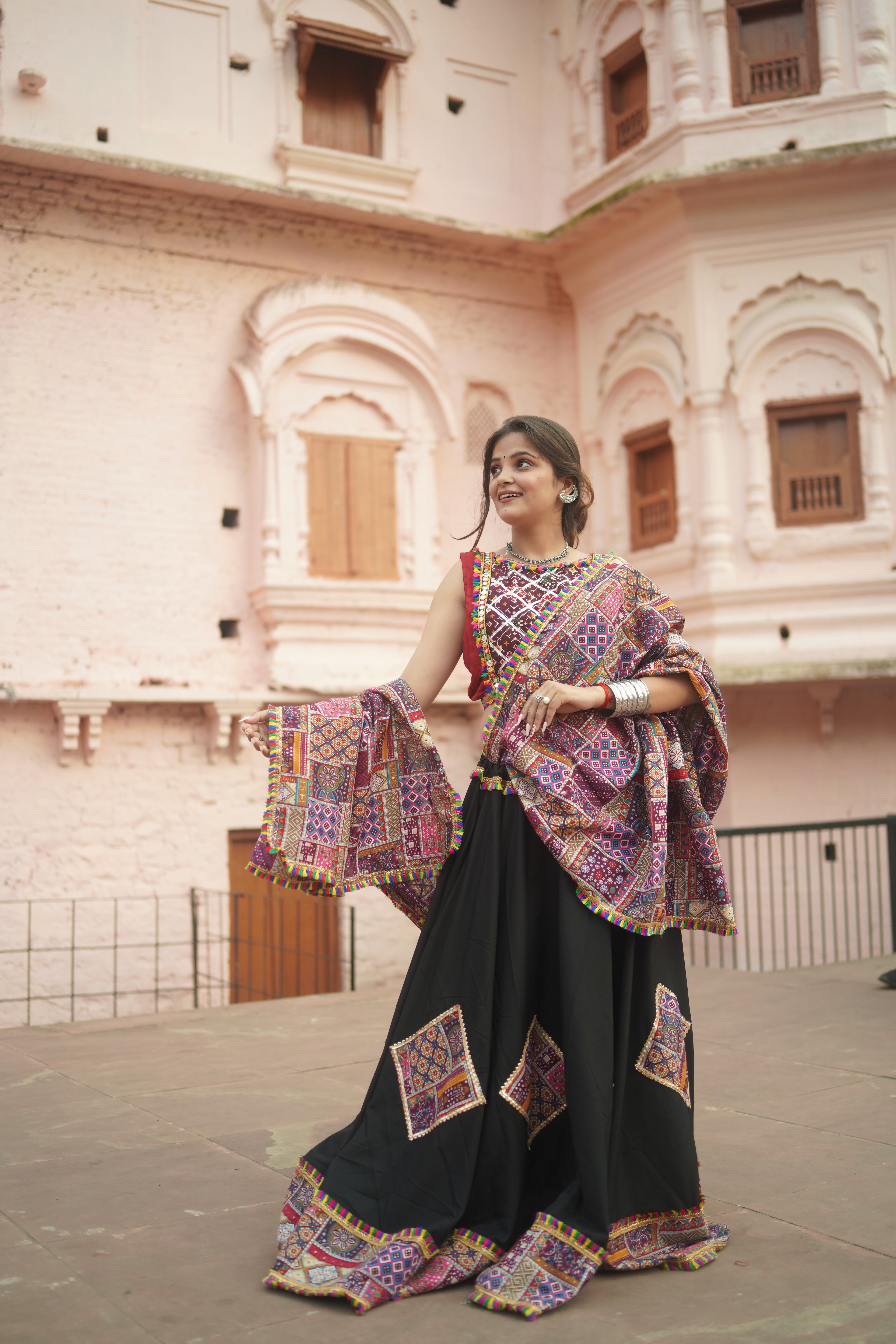 Black Lehenga with Vibrant Kutchi Embroidery