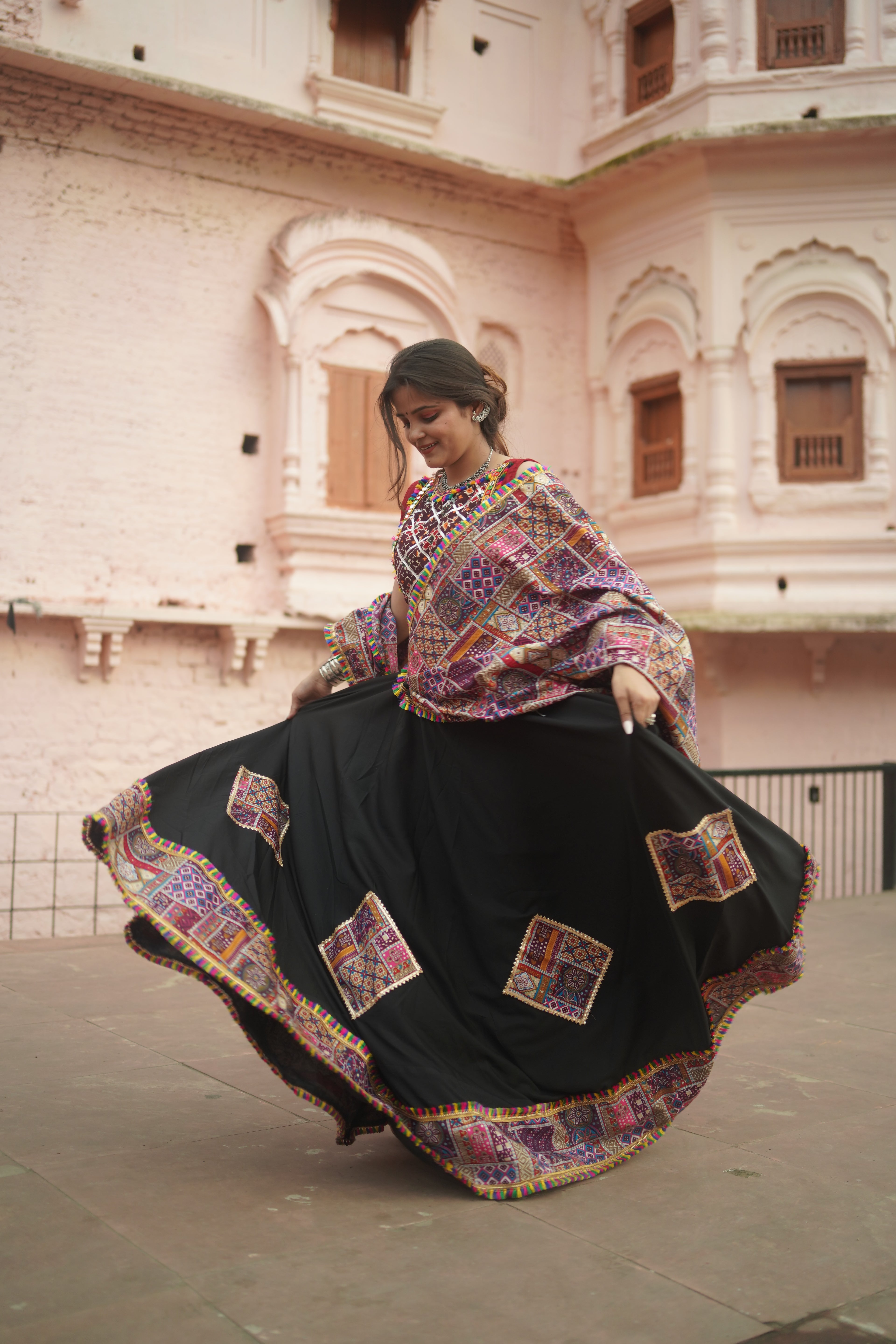 Black Lehenga with Vibrant Kutchi Embroidery